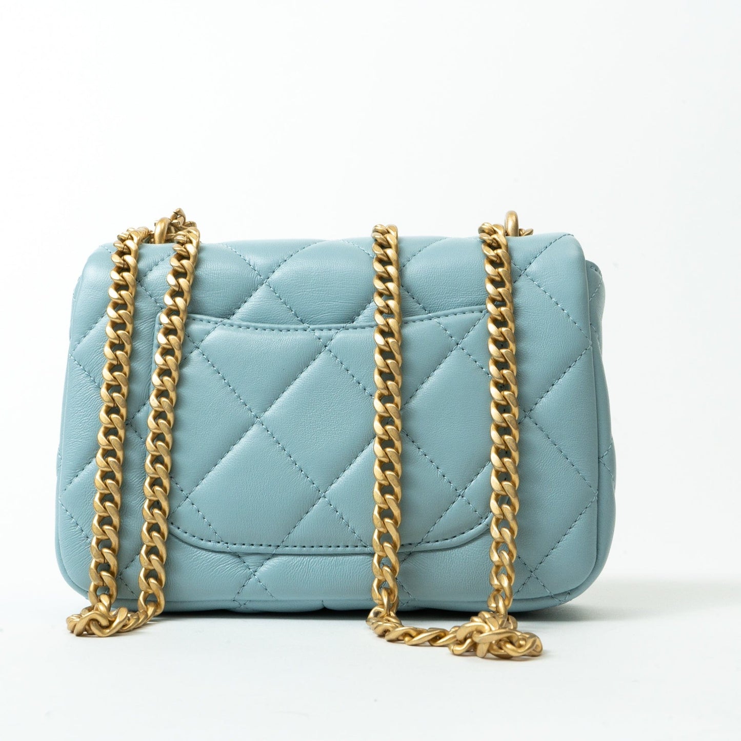 22P Light Blue Mini Square Enamel Lambskin pending CC  AGHW