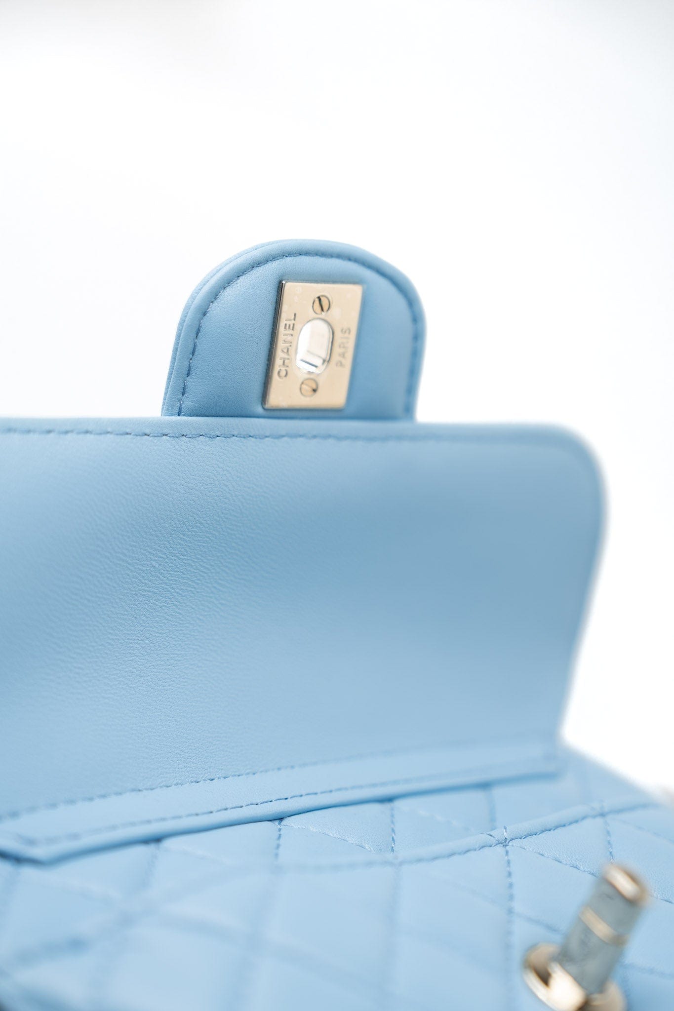 22S CC In Love Blue Lambskin Quilted Large Heart Bag Light Gold Hardware