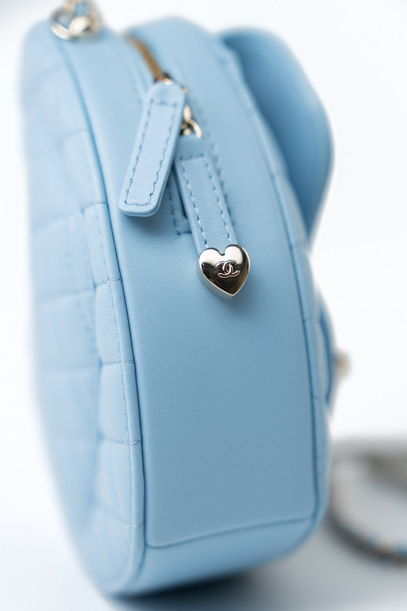 22S CC In Love Blue Lambskin Quilted Large Heart Bag Light Gold Hardware