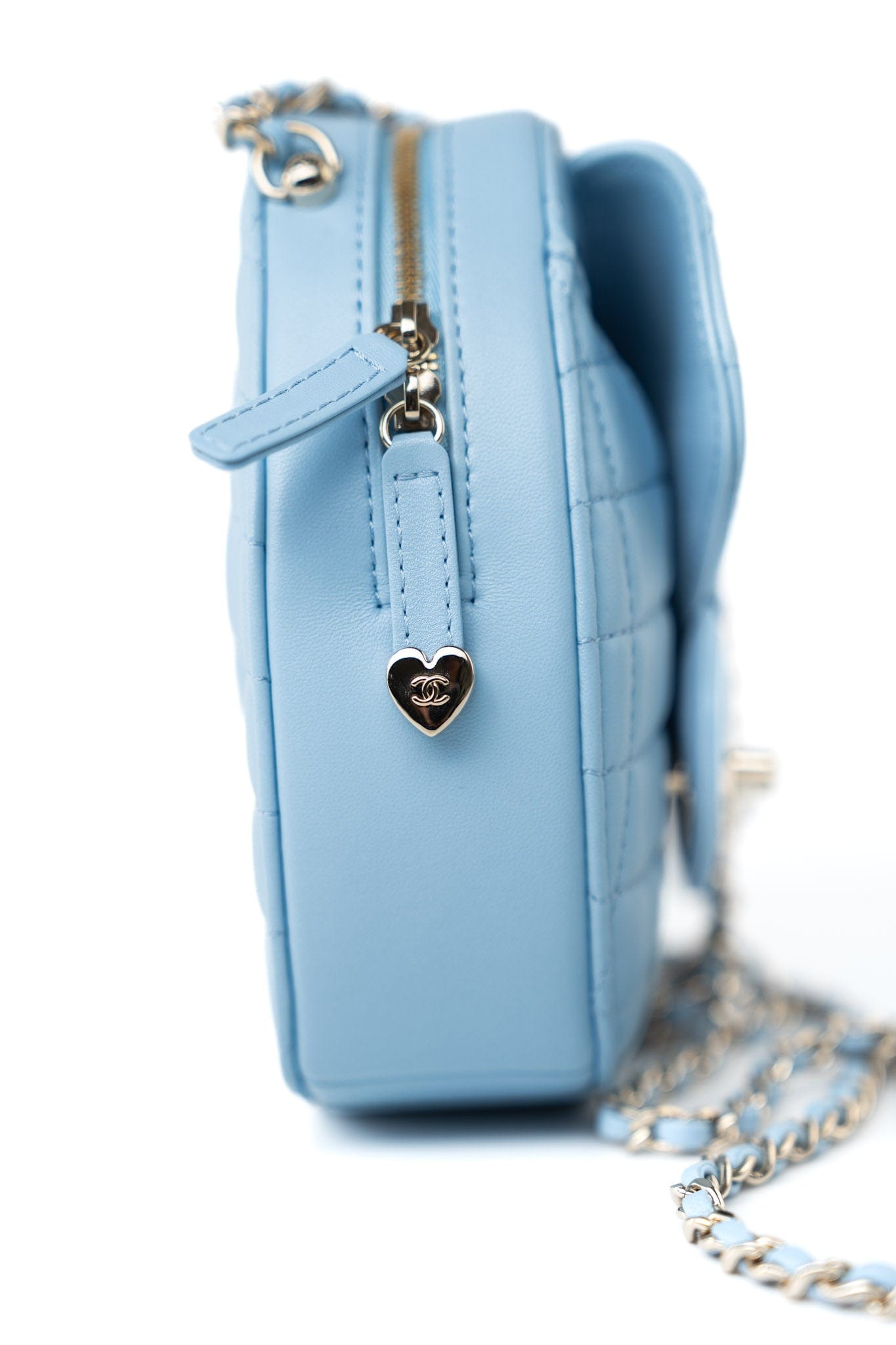 22S CC In Love Blue Lambskin Quilted Large Heart Bag Light Gold Hardware