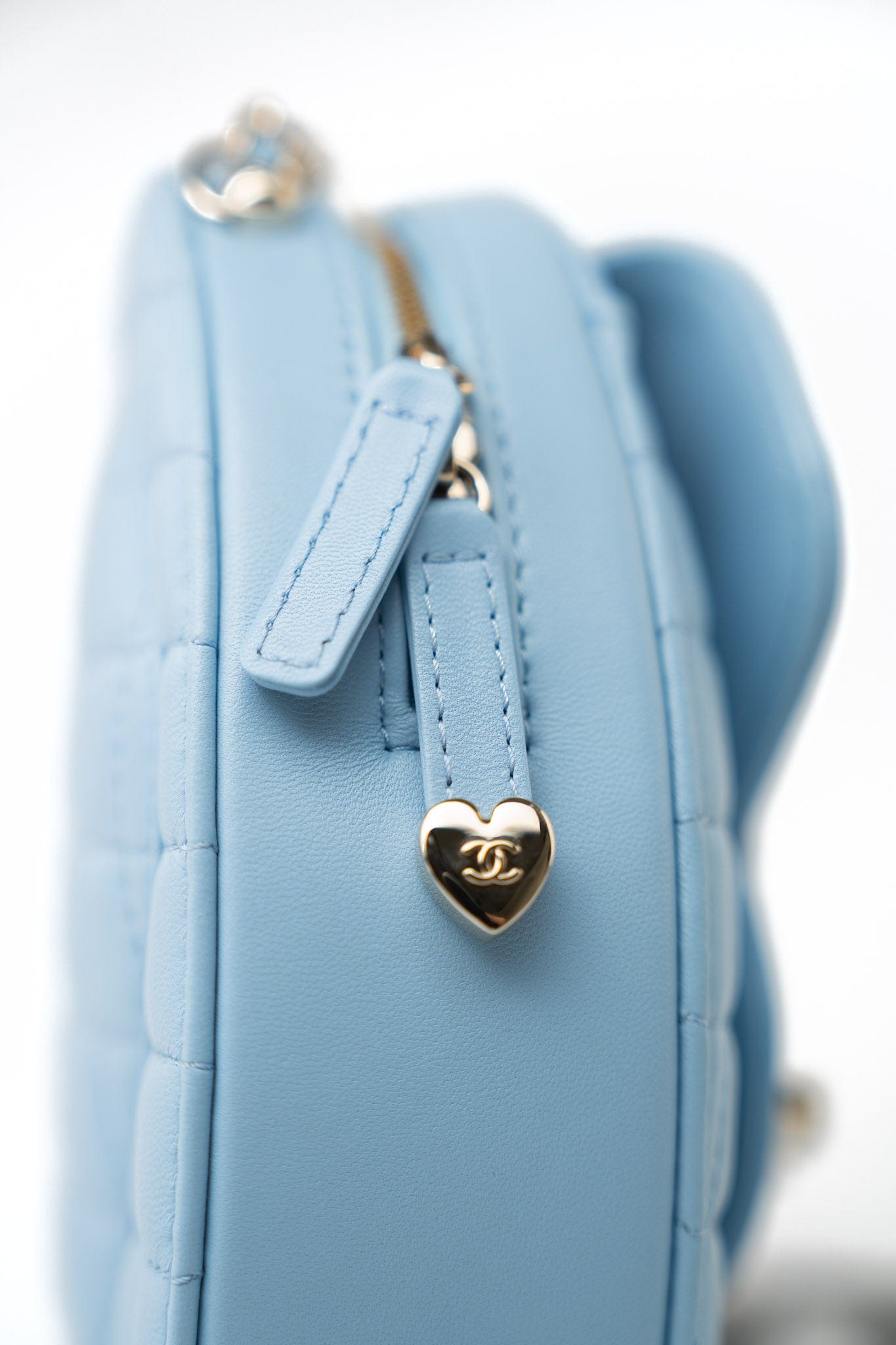 22S CC In Love Blue Lambskin Quilted Large Heart Bag Light Gold Hardware