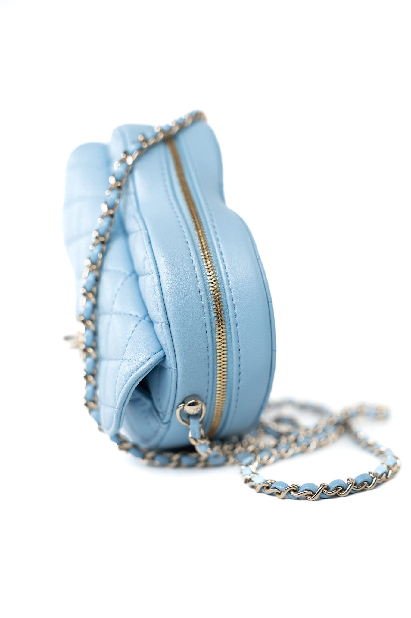 22S CC In Love Blue Lambskin Quilted Large Heart Bag Light Gold Hardware