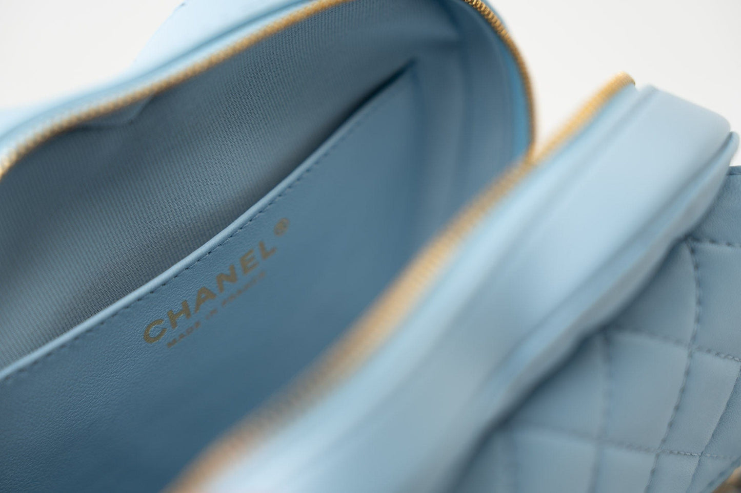 22S CC In Love Blue Lambskin Quilted Large Heart Bag Light Gold Hardware