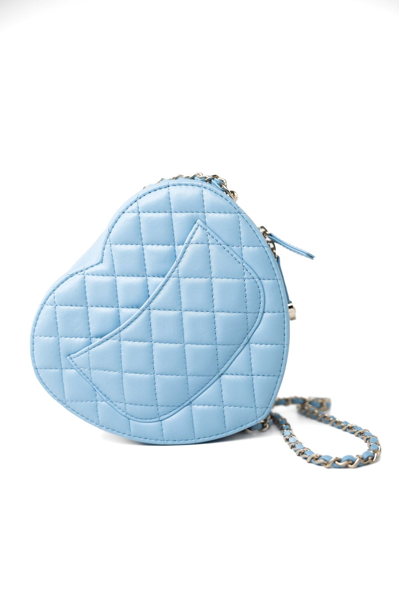 22S CC In Love Blue Lambskin Quilted Large Heart Bag Light Gold Hardware
