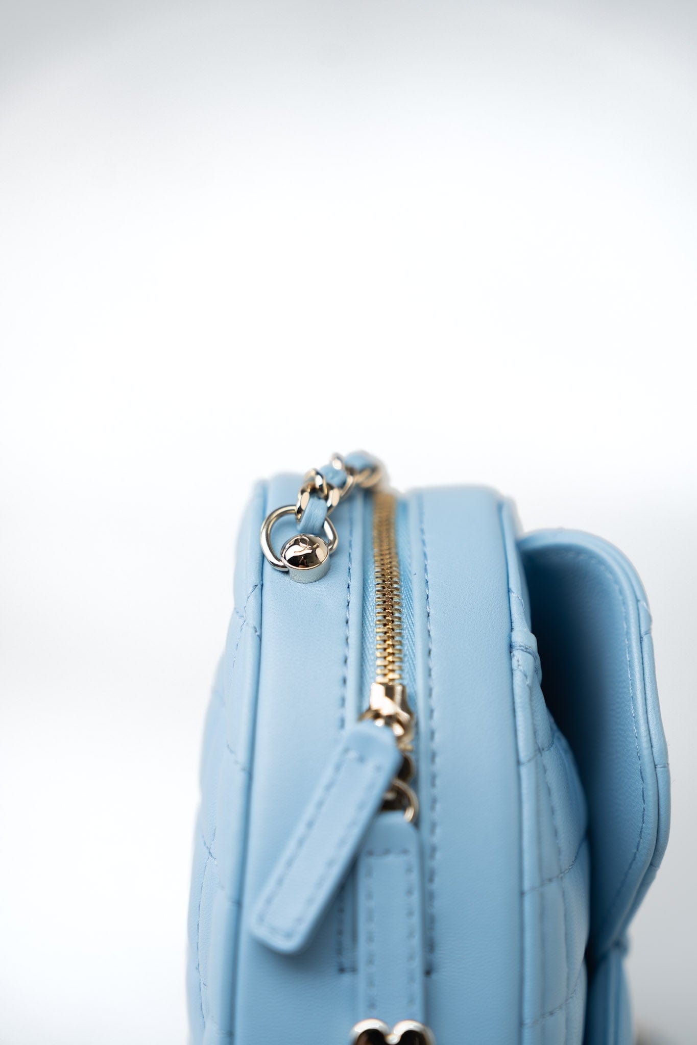 22S CC In Love Blue Lambskin Quilted Large Heart Bag Light Gold Hardware