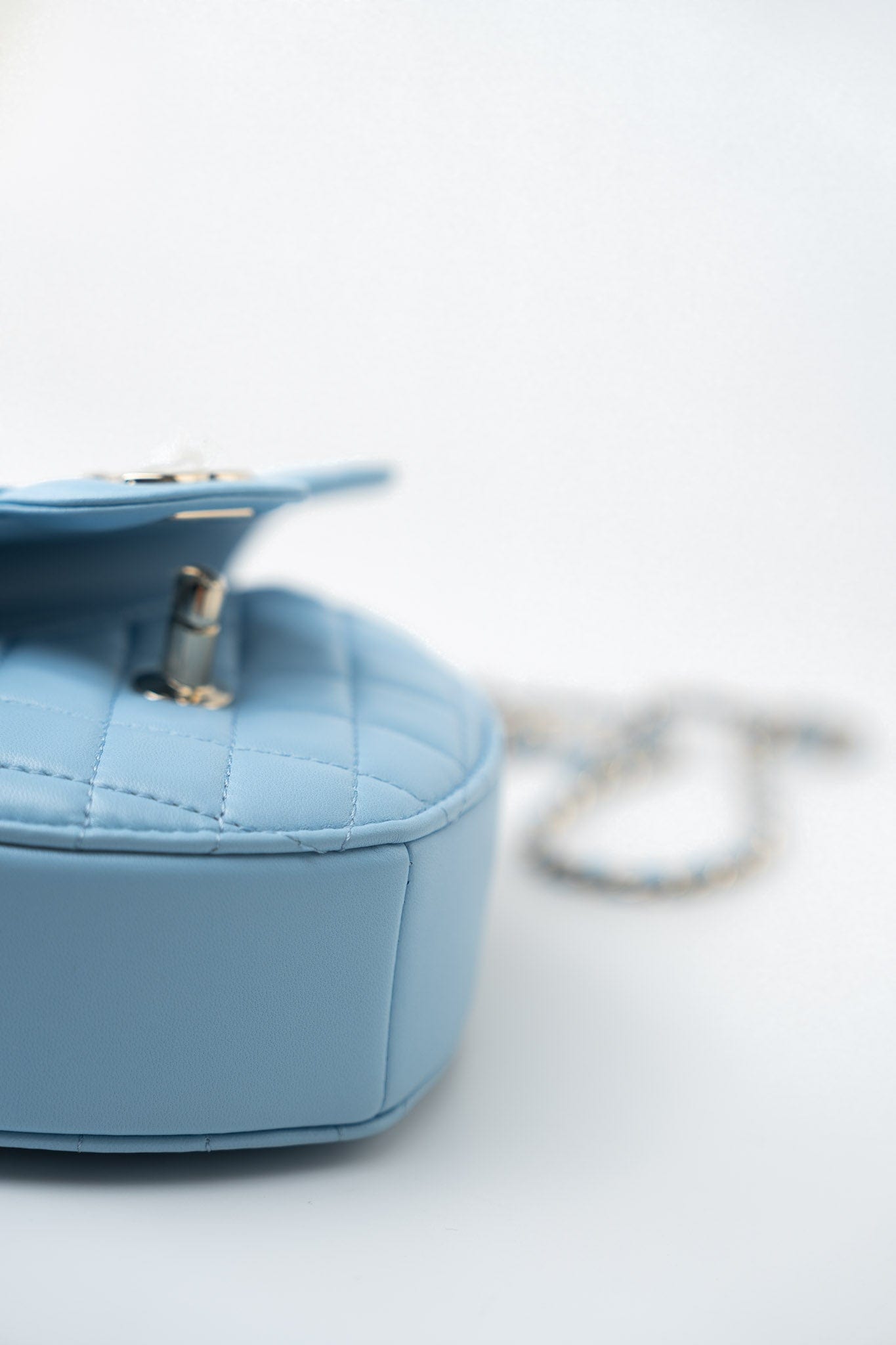 22S CC In Love Blue Lambskin Quilted Large Heart Bag Light Gold Hardware