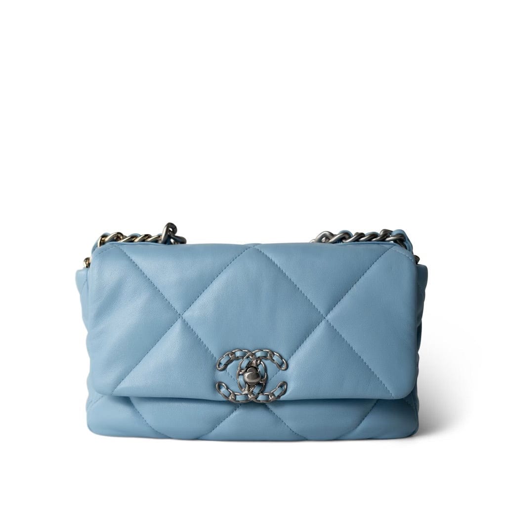 22S Light Blue Lambskin Quilted 19 Flap Small MHW