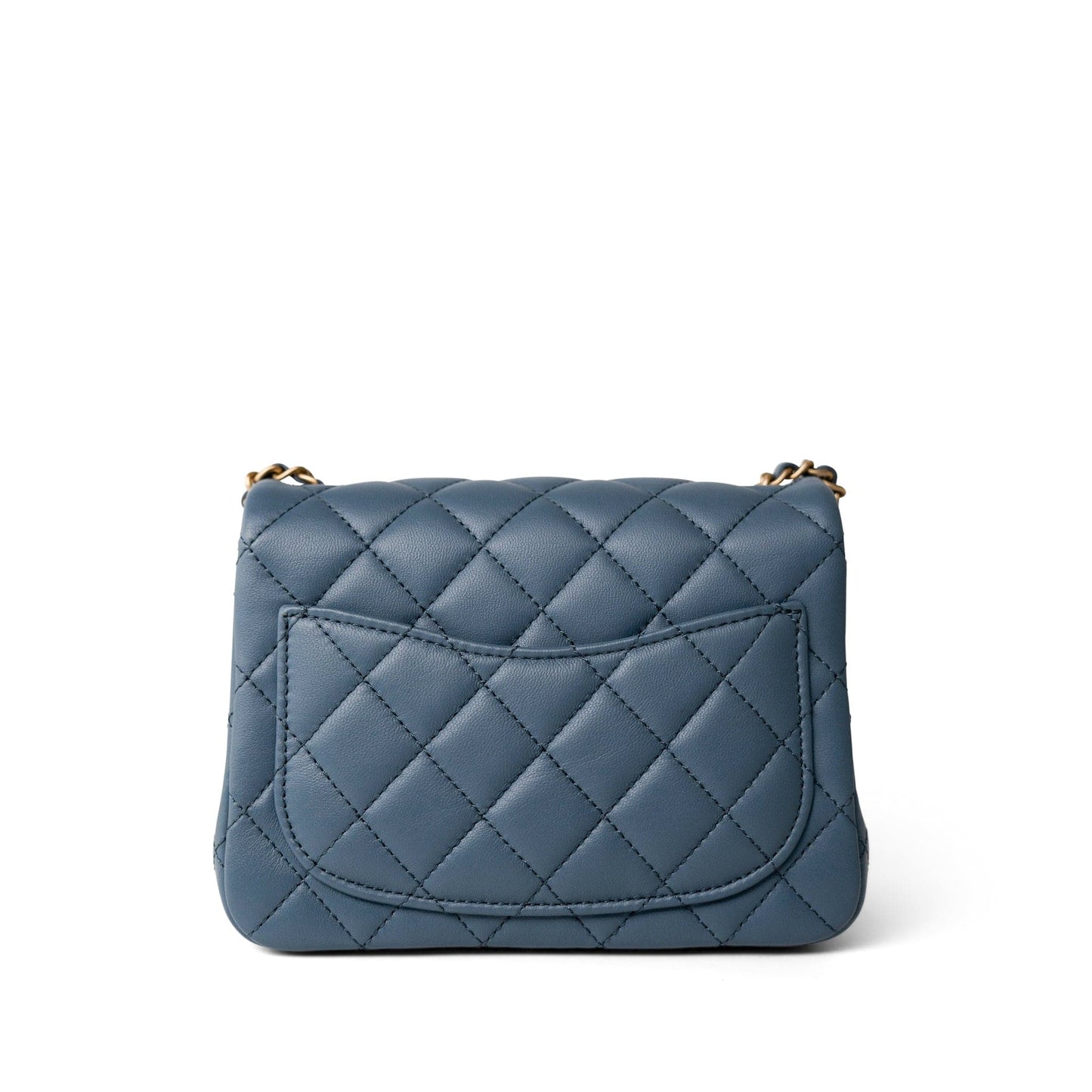 23K Blue Lambskin Quilted Mini Square Pearl Crush Antique Gold Hardware