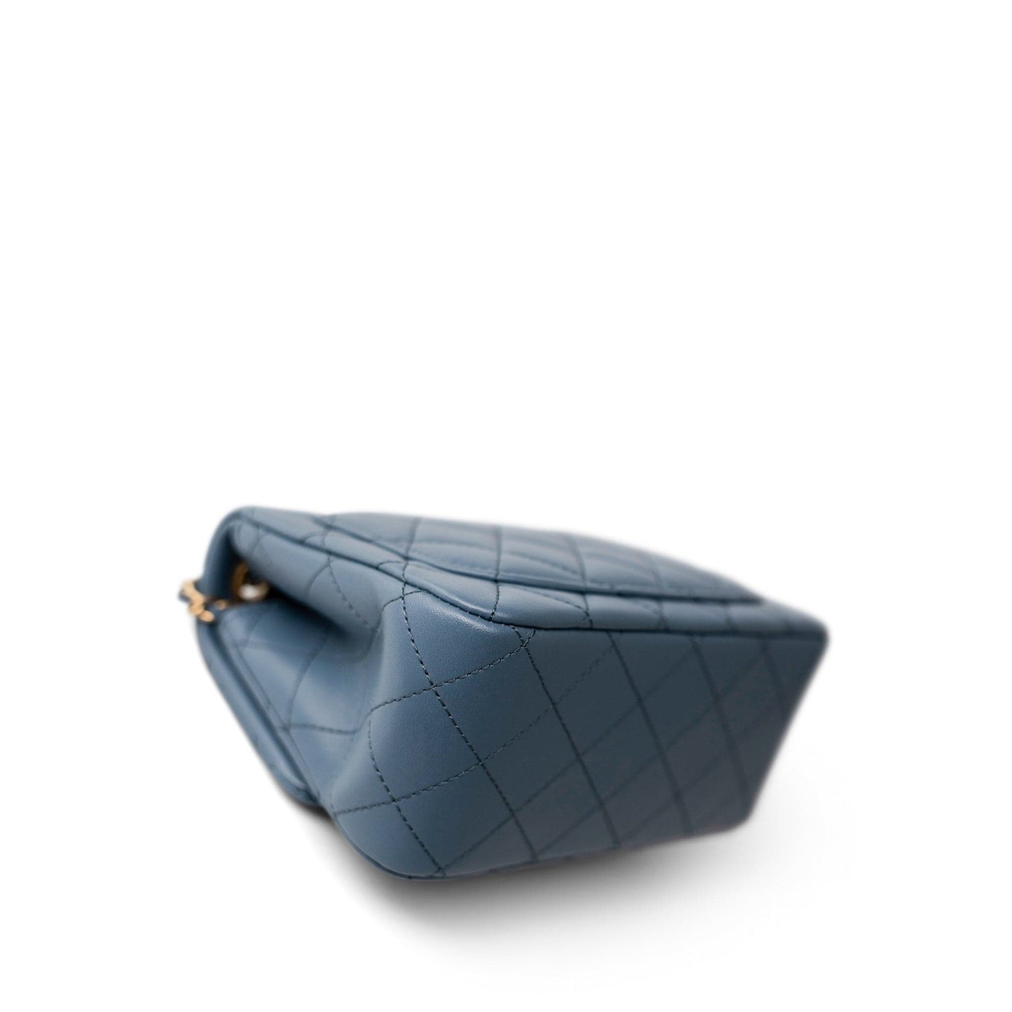 23K Blue Lambskin Quilted Mini Square Pearl Crush Antique Gold Hardware