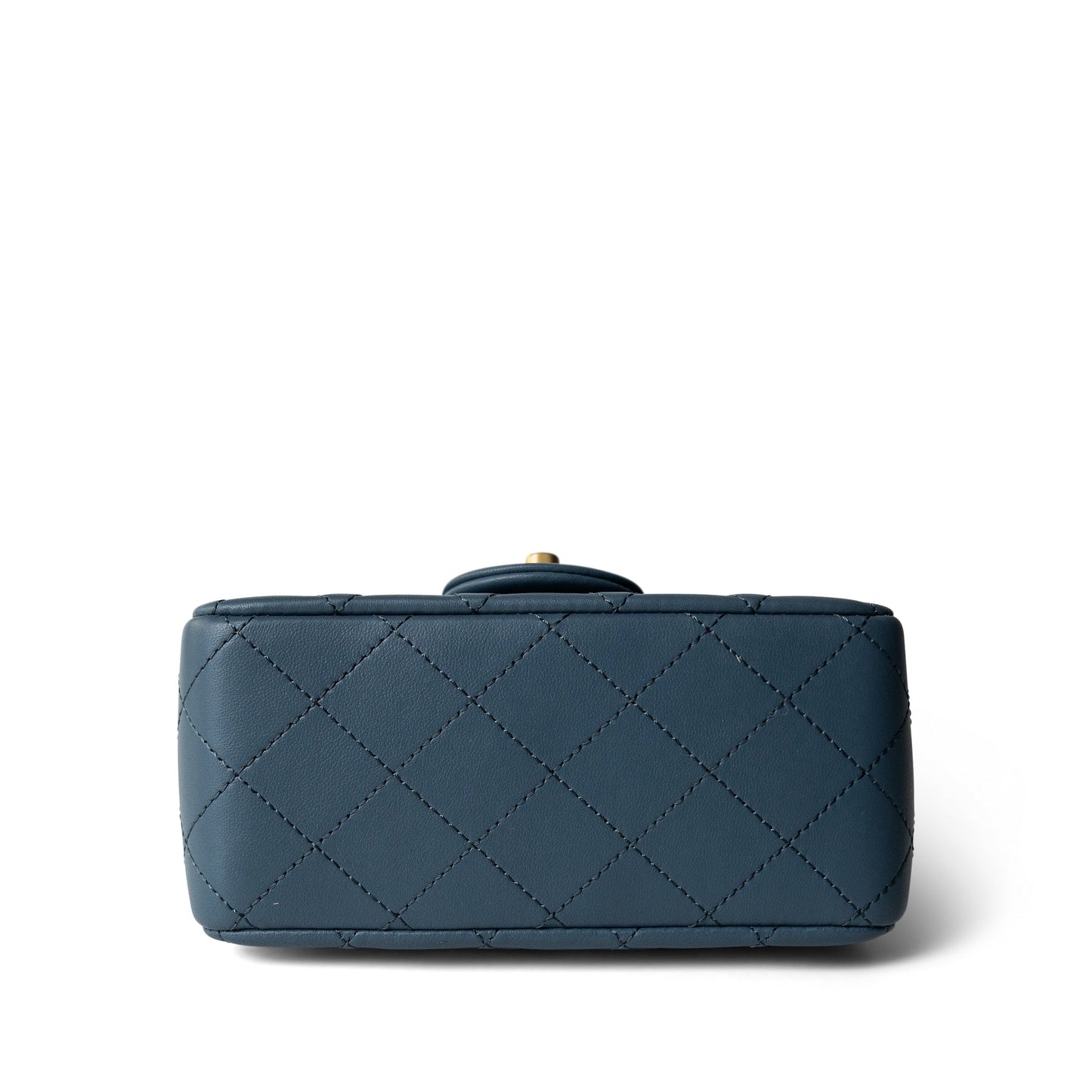 23K Blue Lambskin Quilted Mini Square Pearl Crush Antique Gold Hardware