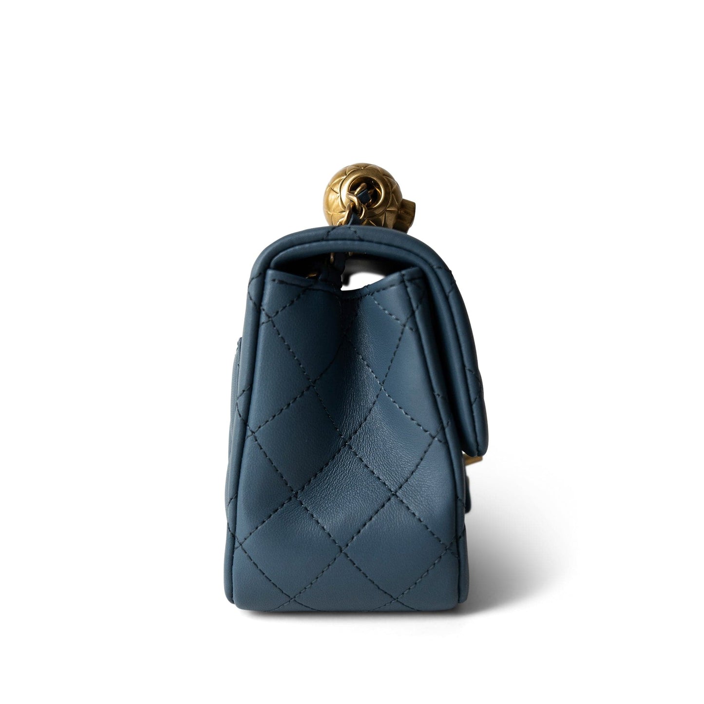 23K Blue Lambskin Quilted Mini Square Pearl Crush Antique Gold Hardware