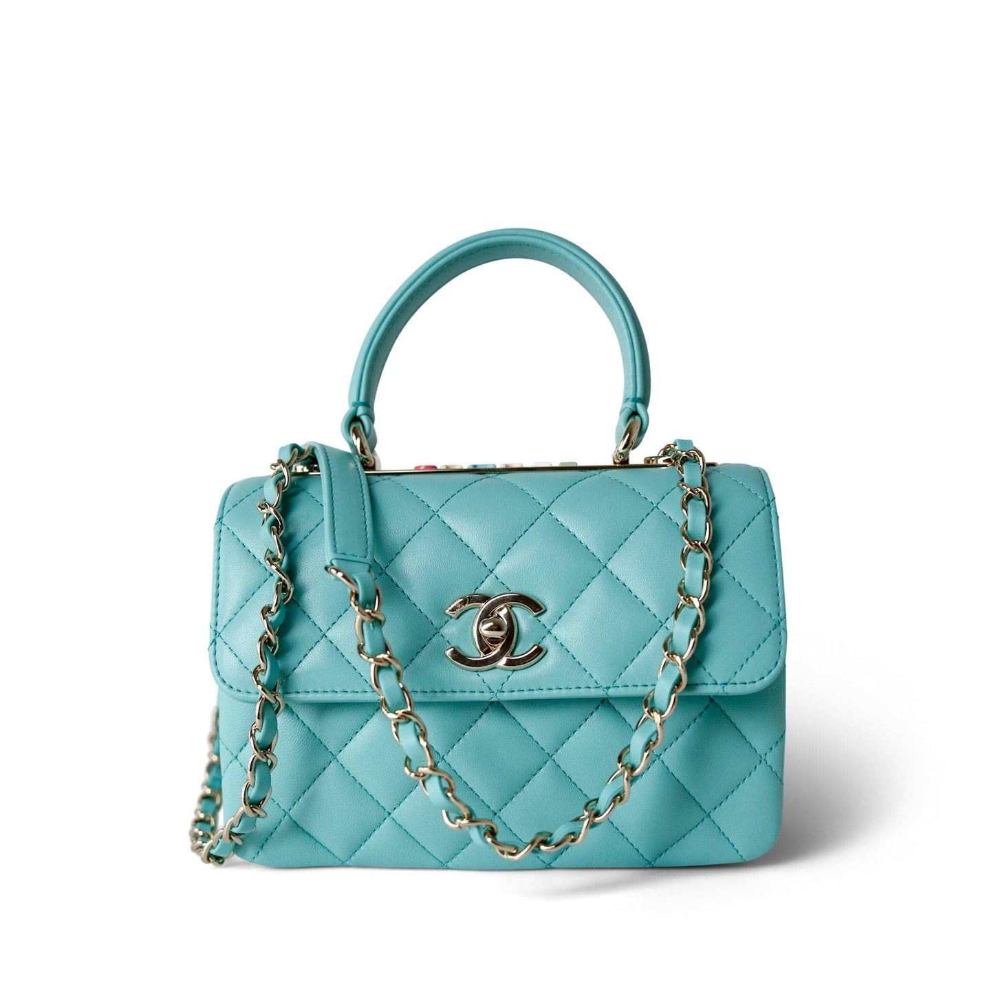24C Tiffany Blue Lambskin Quilted Mini Trendy CC Light Gold Hardware