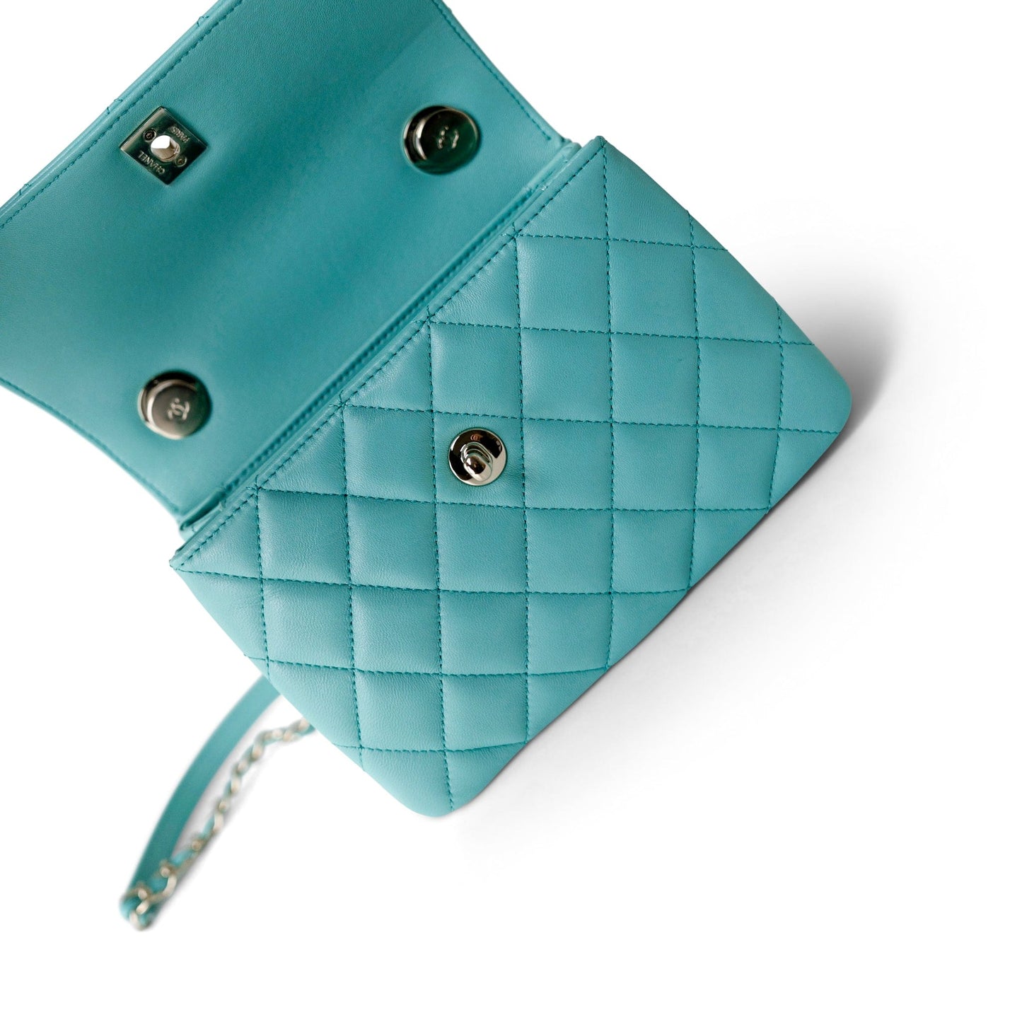 24C Tiffany Blue Lambskin Quilted Mini Trendy CC Light Gold Hardware