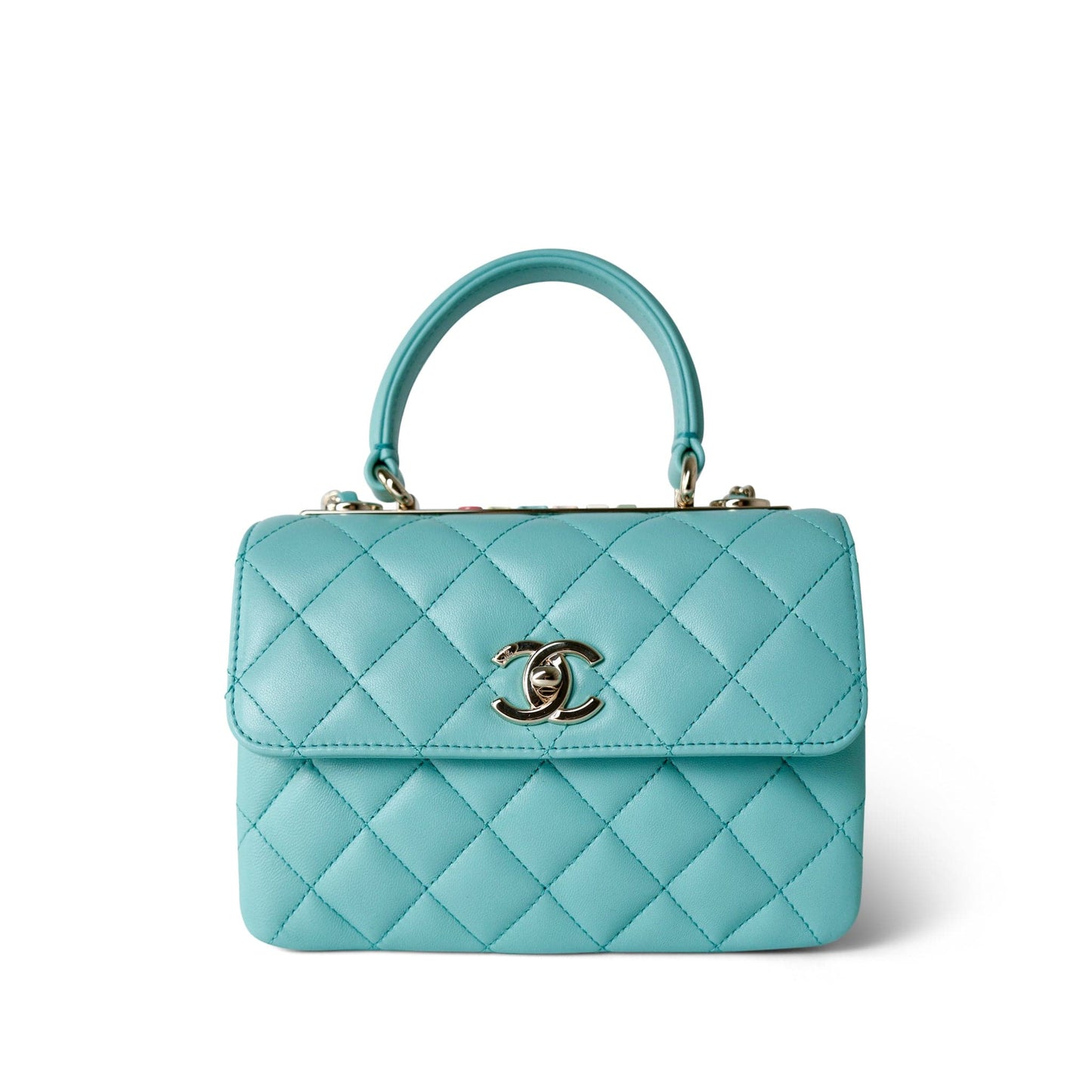 24C Tiffany Blue Lambskin Quilted Mini Trendy CC Light Gold Hardware