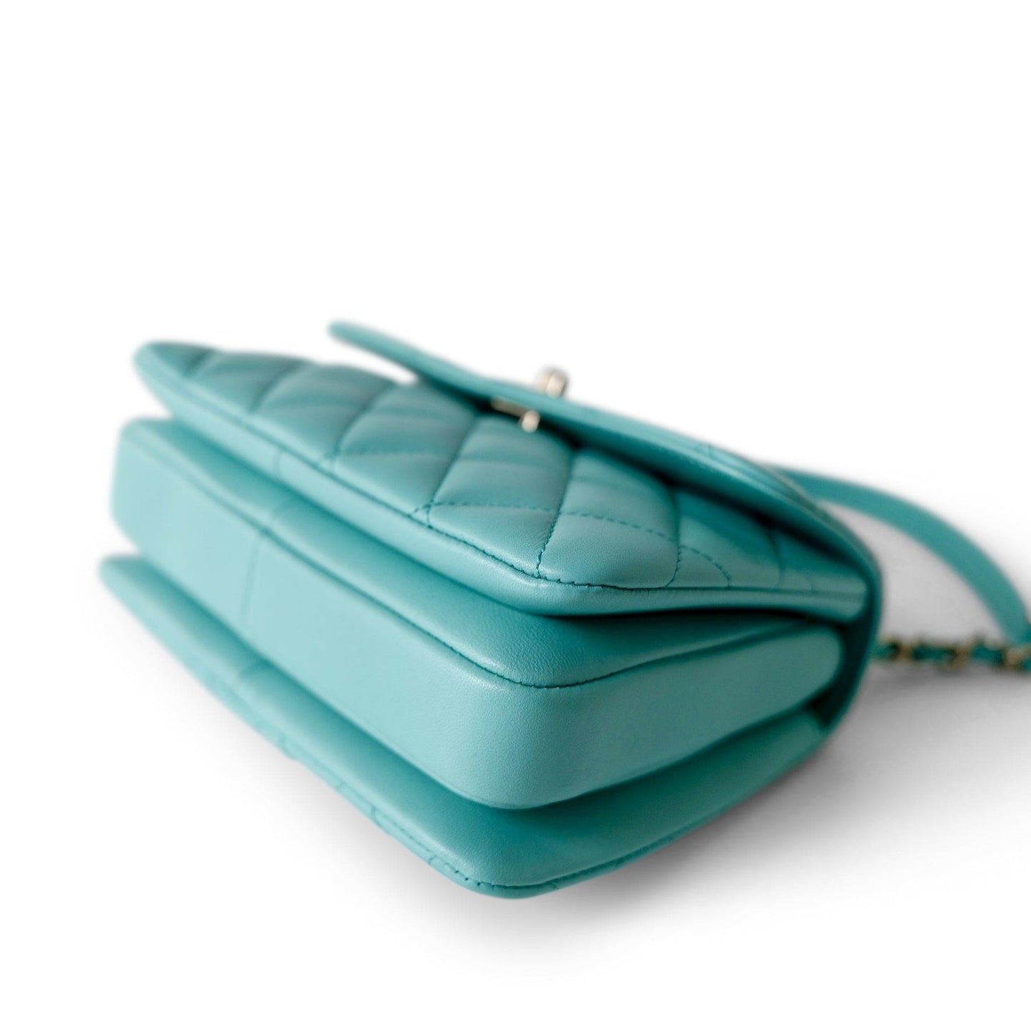 24C Tiffany Blue Lambskin Quilted Mini Trendy CC Light Gold Hardware