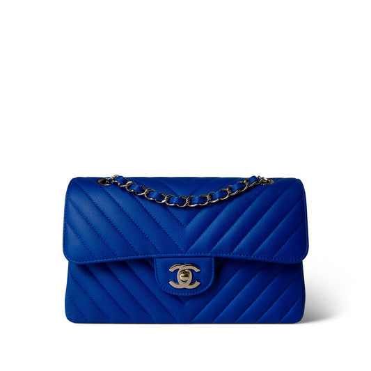 Blue Caviar Chevron Classic Flap Small Light Gold Hardware