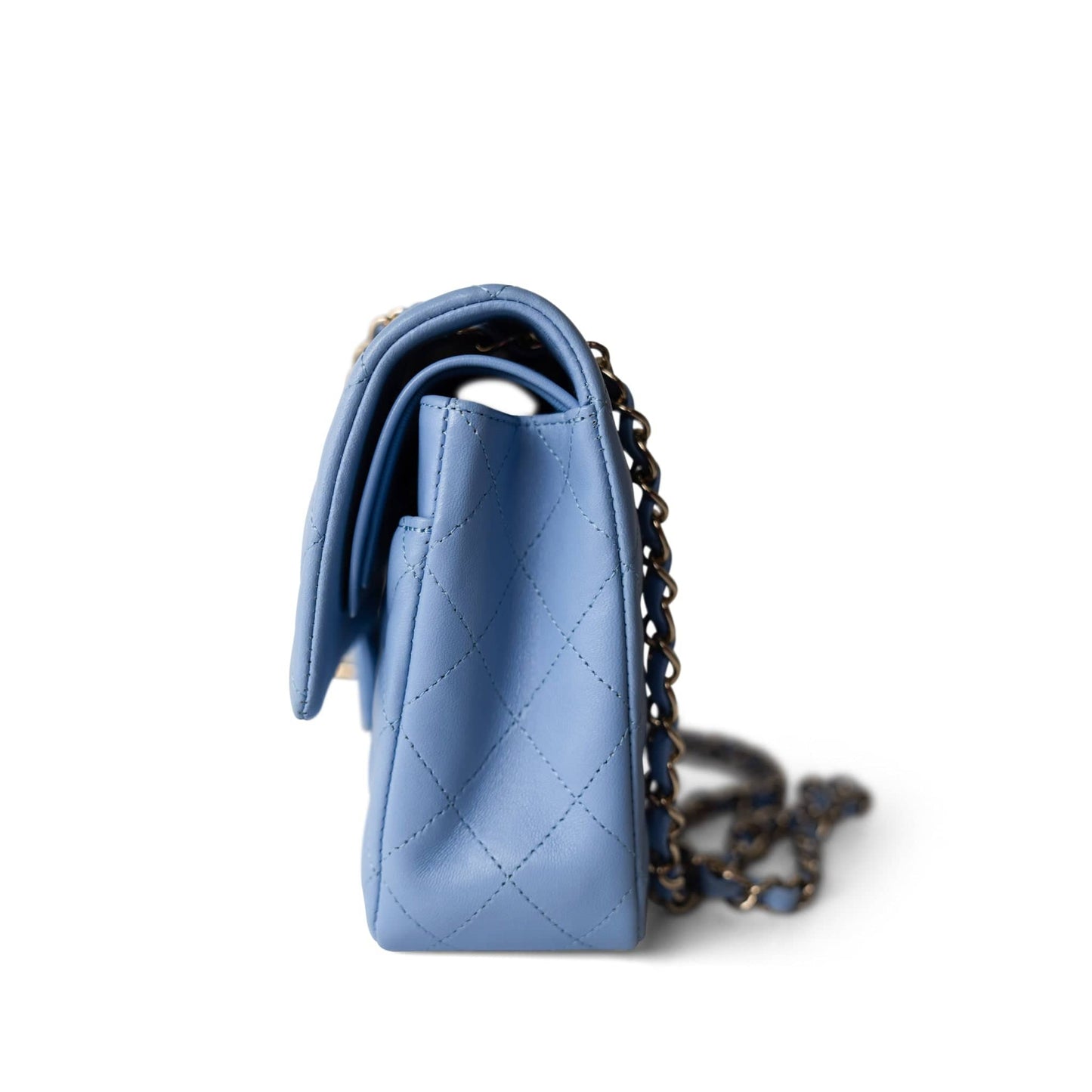 21C Sky Blue Lambskin Quilted Classic Flap Light Gold Hardware