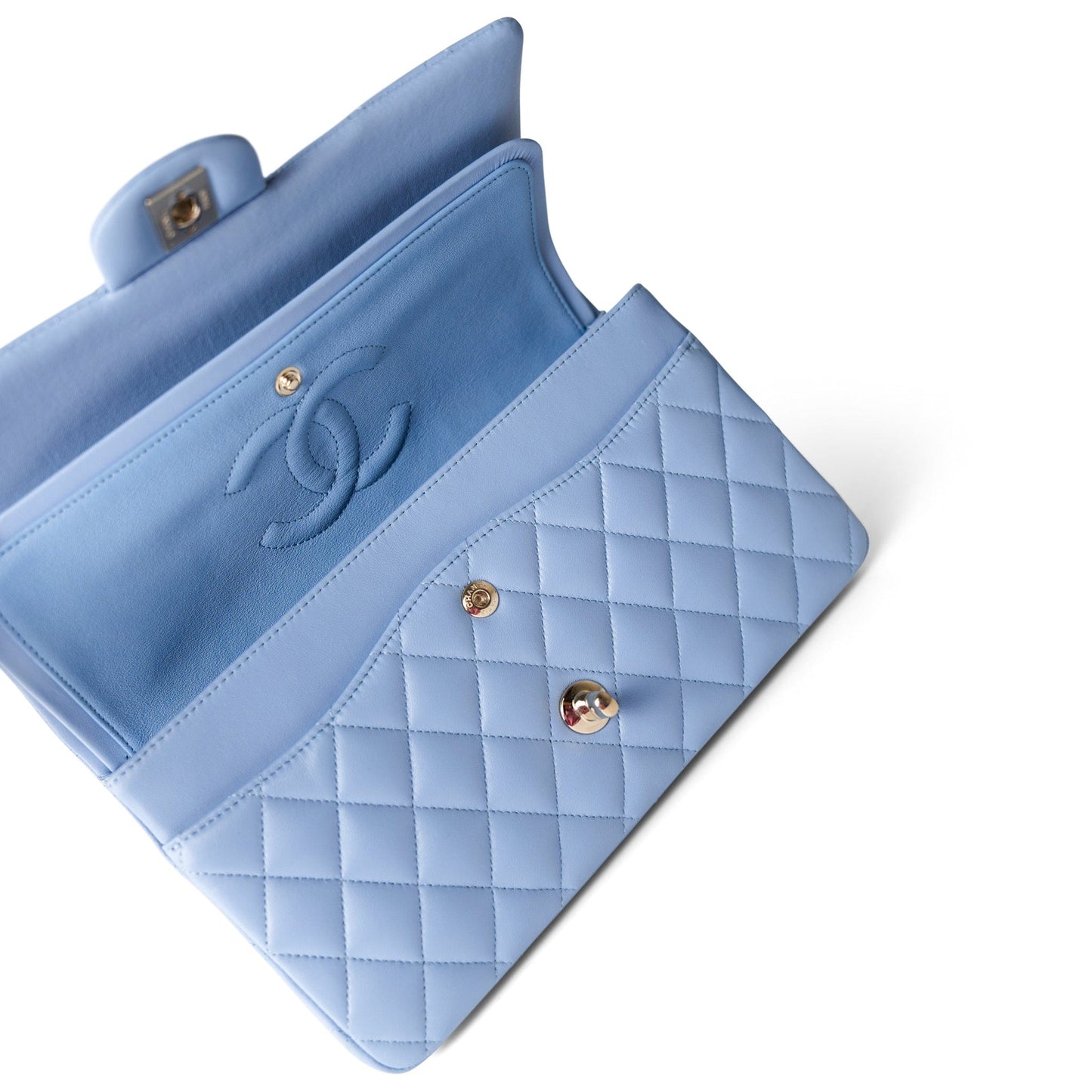 21C Sky Blue Lambskin Quilted Classic Flap Light Gold Hardware