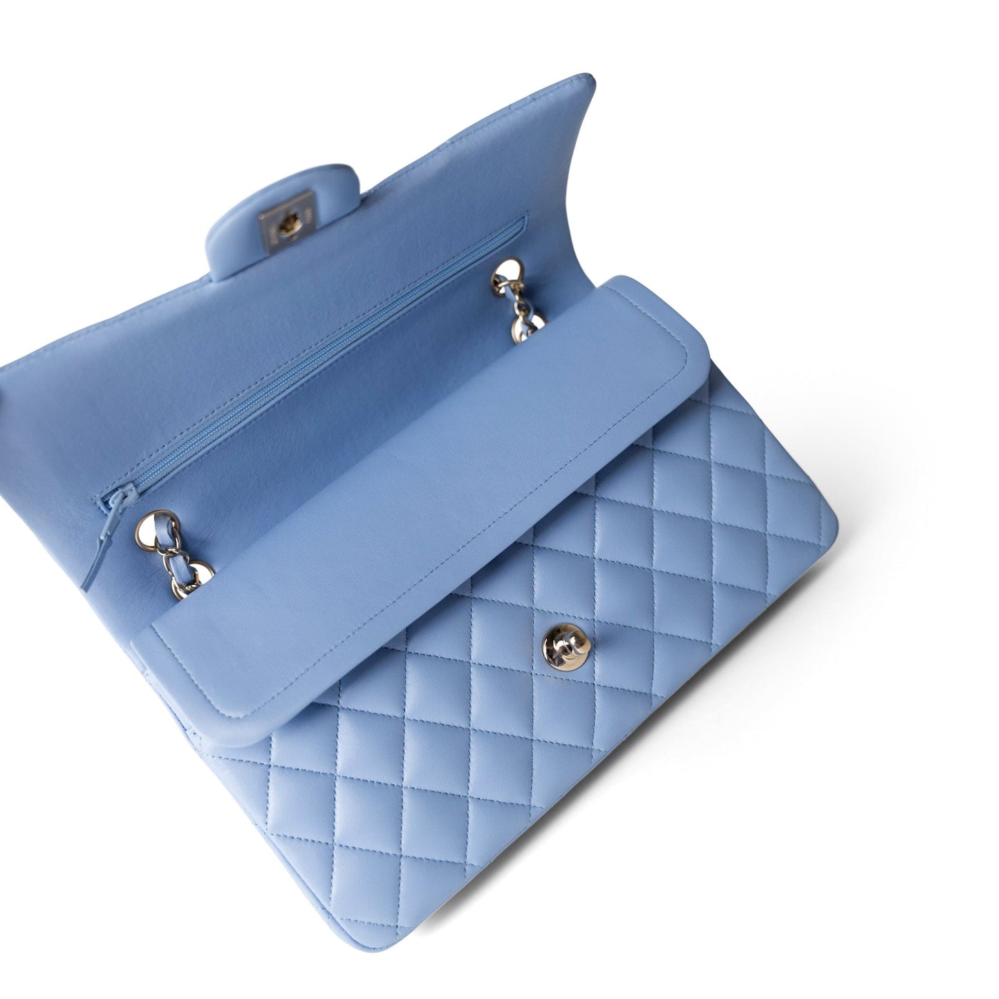 21C Sky Blue Lambskin Quilted Classic Flap Light Gold Hardware