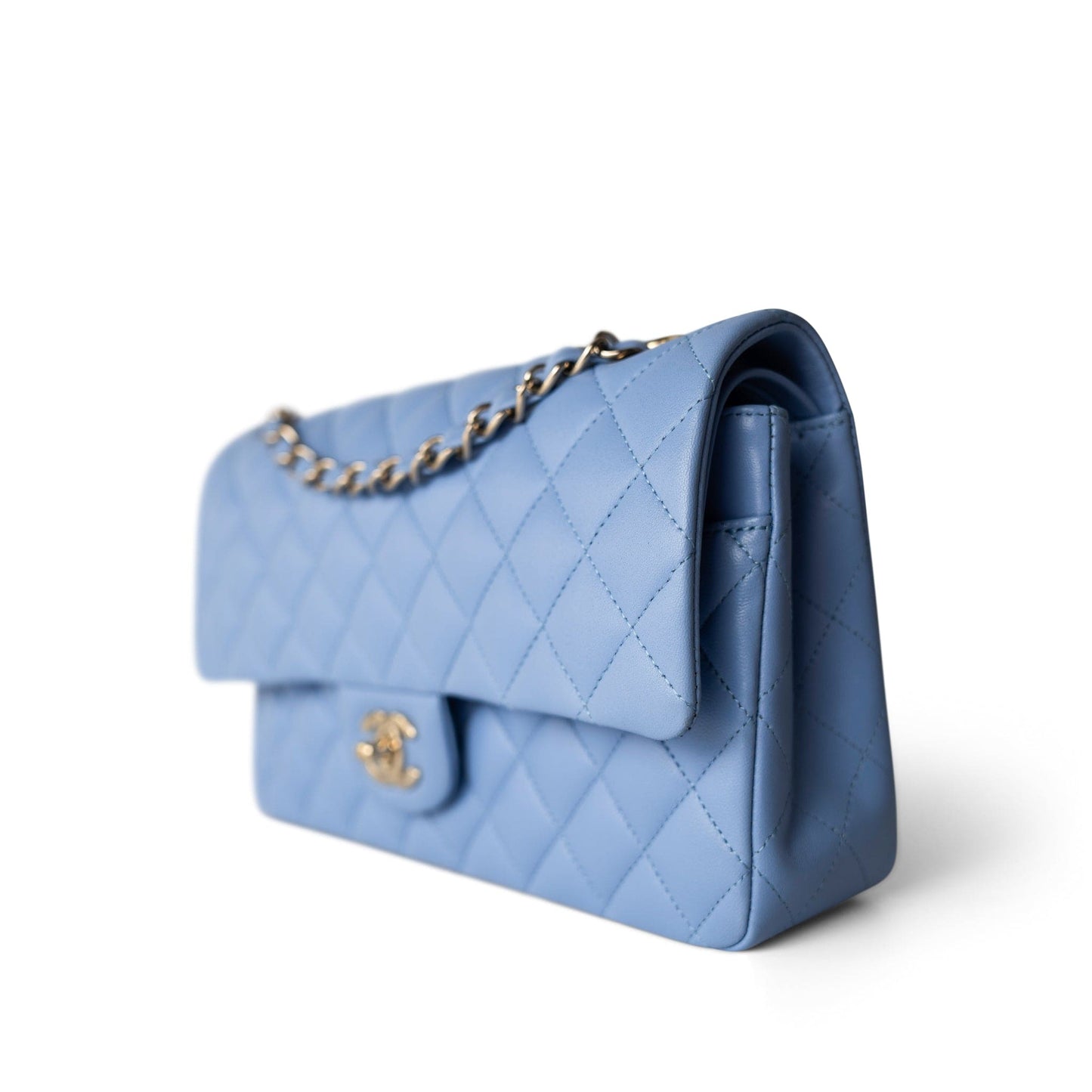 21C Sky Blue Lambskin Quilted Classic Flap Light Gold Hardware