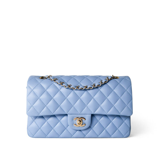 21C Sky Blue Lambskin Quilted Classic Flap Light Gold Hardware