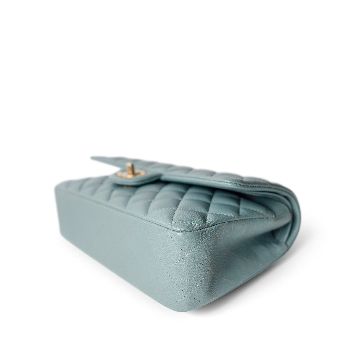 18C Pearly Light Blue Caviar Quilted Classic Flap Medium Antique Gold Hardware