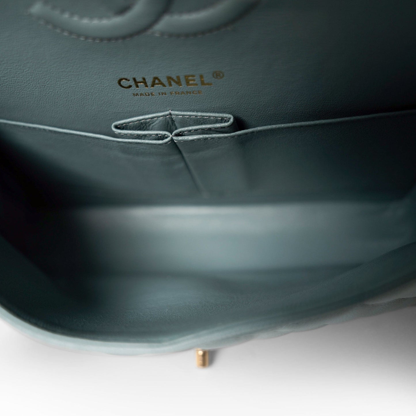 18C Pearly Light Blue Caviar Quilted Classic Flap Medium Antique Gold Hardware