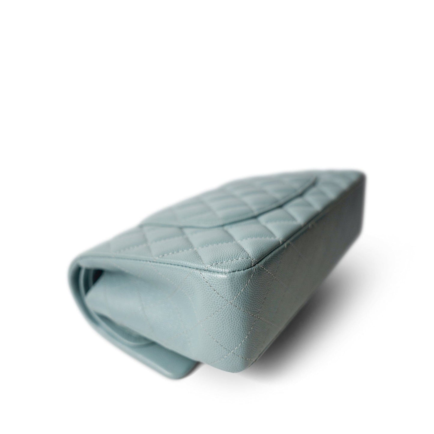 18C Pearly Light Blue Caviar Quilted Classic Flap Medium Antique Gold Hardware