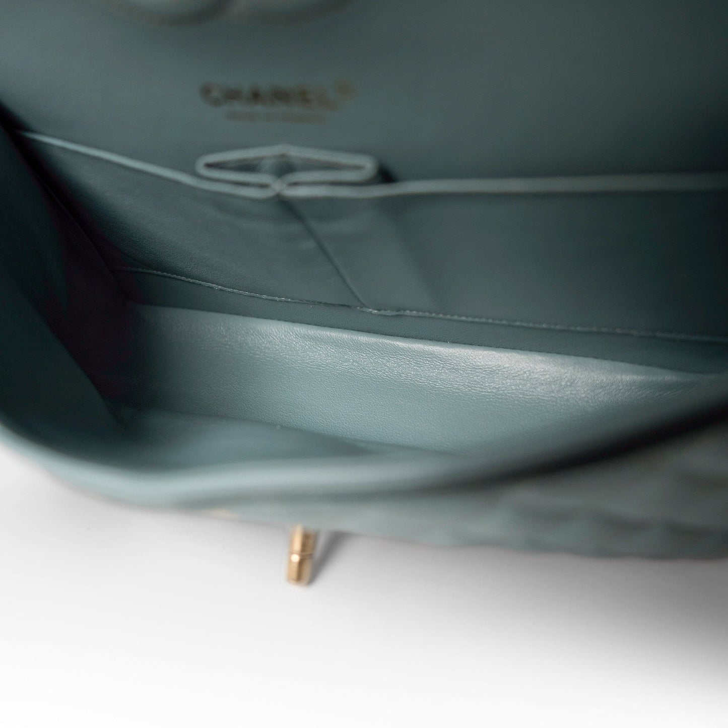 18C Pearly Light Blue Caviar Quilted Classic Flap Medium Antique Gold Hardware