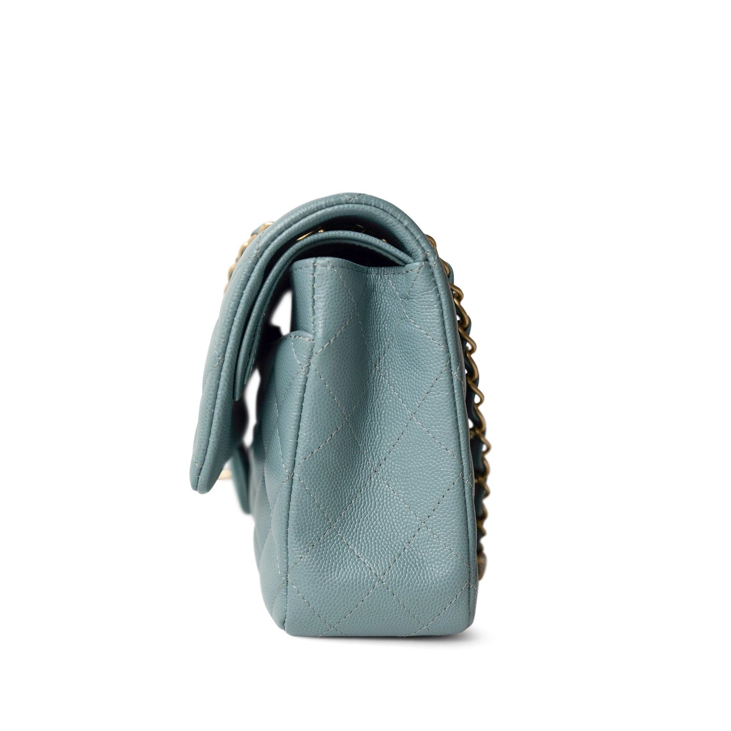 18C Pearly Light Blue Caviar Quilted Classic Flap Medium Antique Gold Hardware