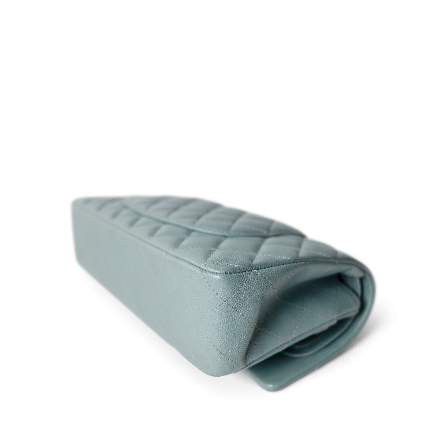 18C Pearly Light Blue Caviar Quilted Classic Flap Medium Antique Gold Hardware