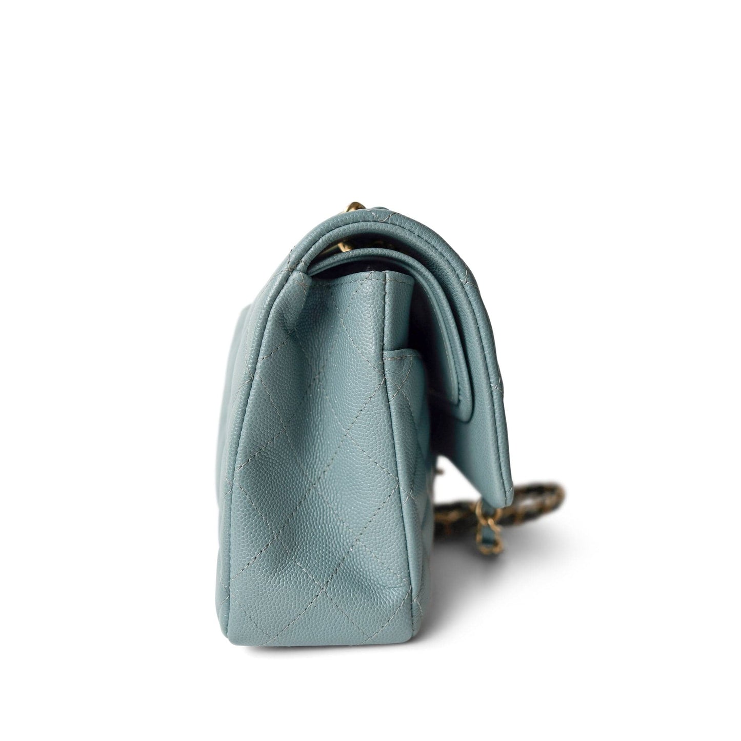 18C Pearly Light Blue Caviar Quilted Classic Flap Medium Antique Gold Hardware