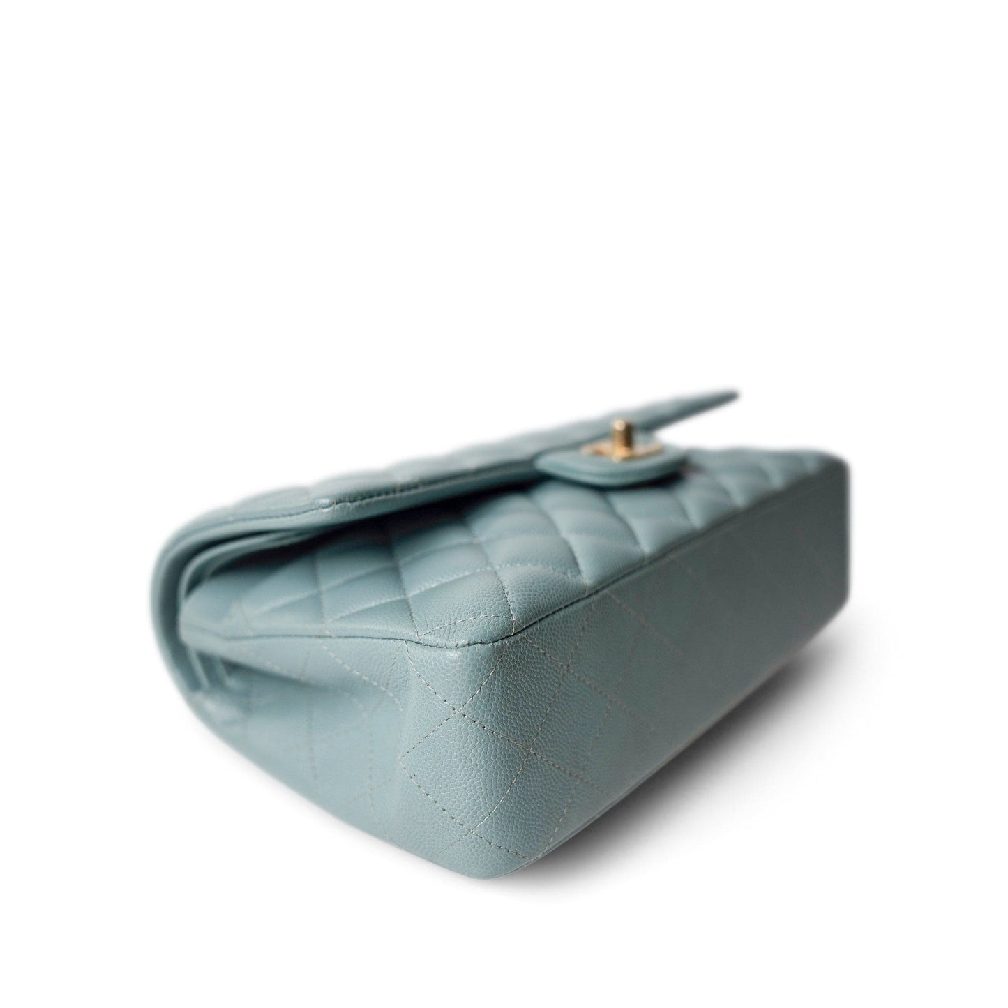 18C Pearly Light Blue Caviar Quilted Classic Flap Medium Antique Gold Hardware