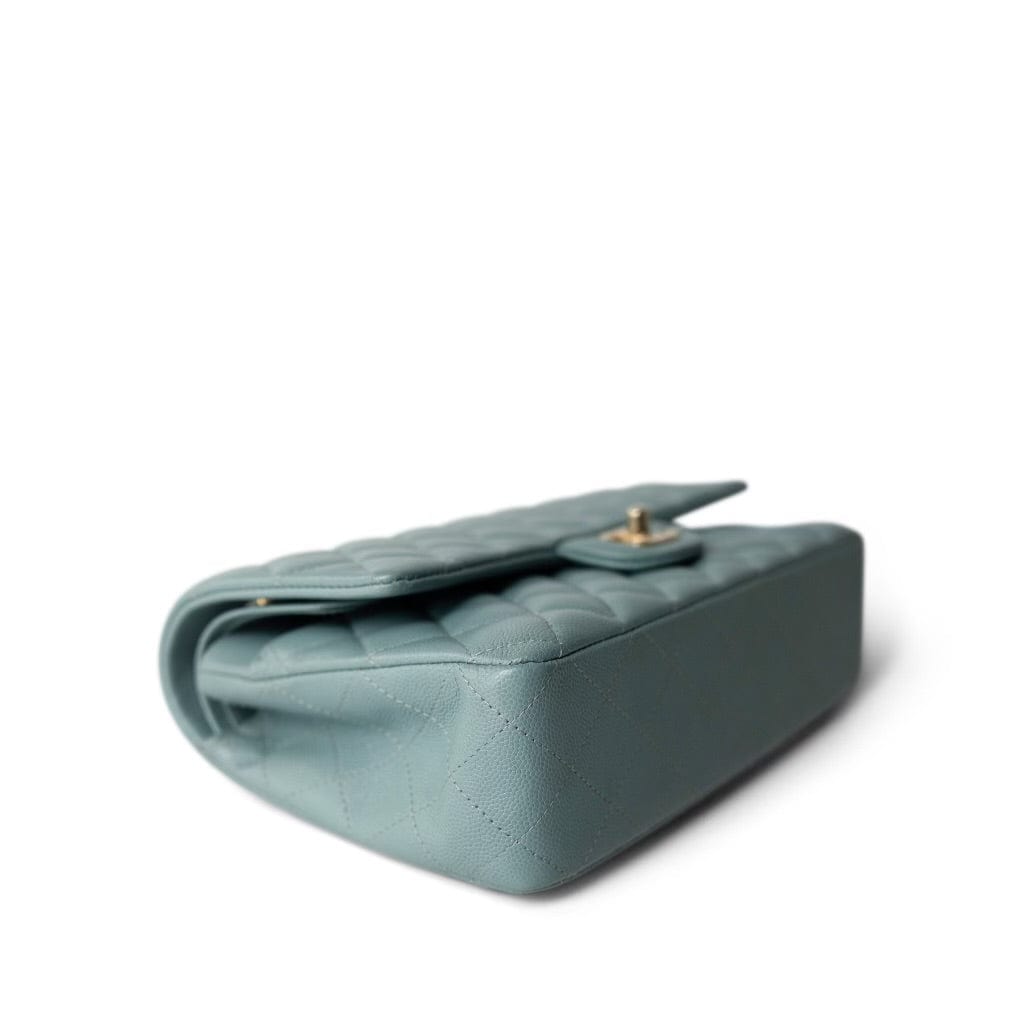 18C Pearly Light Blue Caviar Quilted Classic Flap Medium Antique Gold Hardware