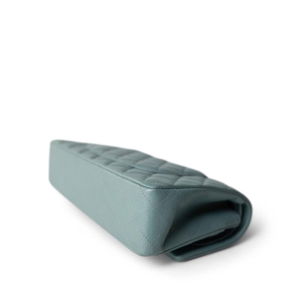 18C Pearly Light Blue Caviar Quilted Classic Flap Medium Antique Gold Hardware