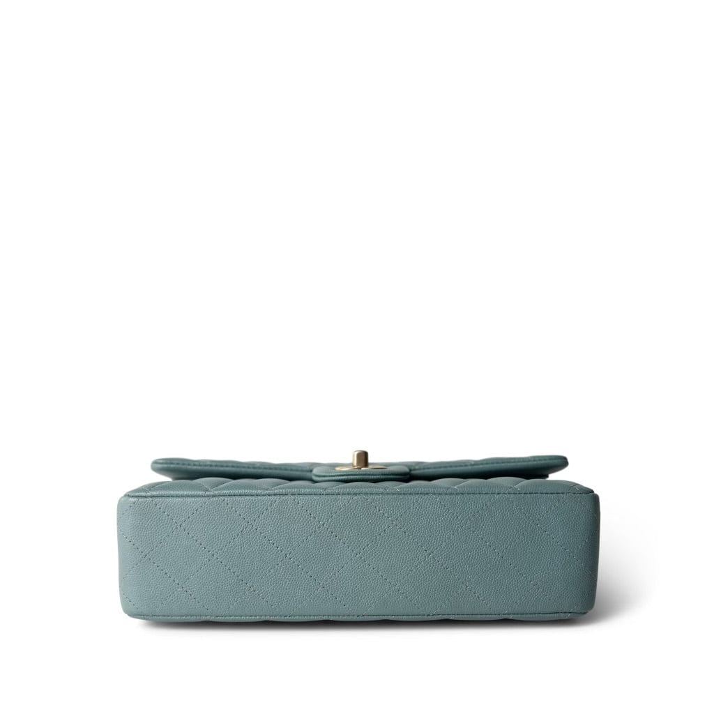 18C Pearly Light Blue Caviar Quilted Classic Flap Medium Antique Gold Hardware