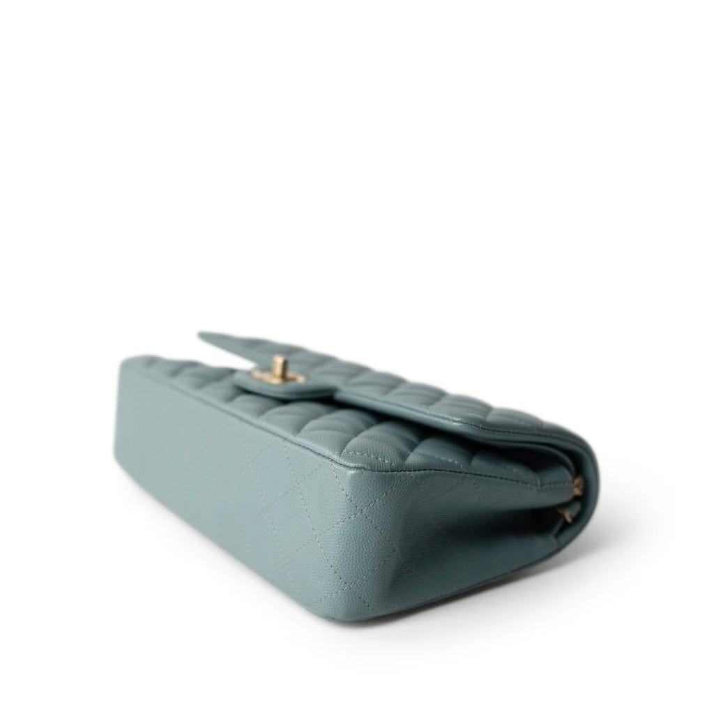 18C Pearly Light Blue Caviar Quilted Classic Flap Medium Antique Gold Hardware