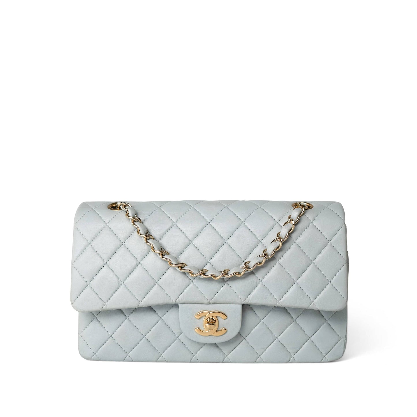 Vintage Light Blue Lambskin Quilted Classic Flap Medium Gold Hardware