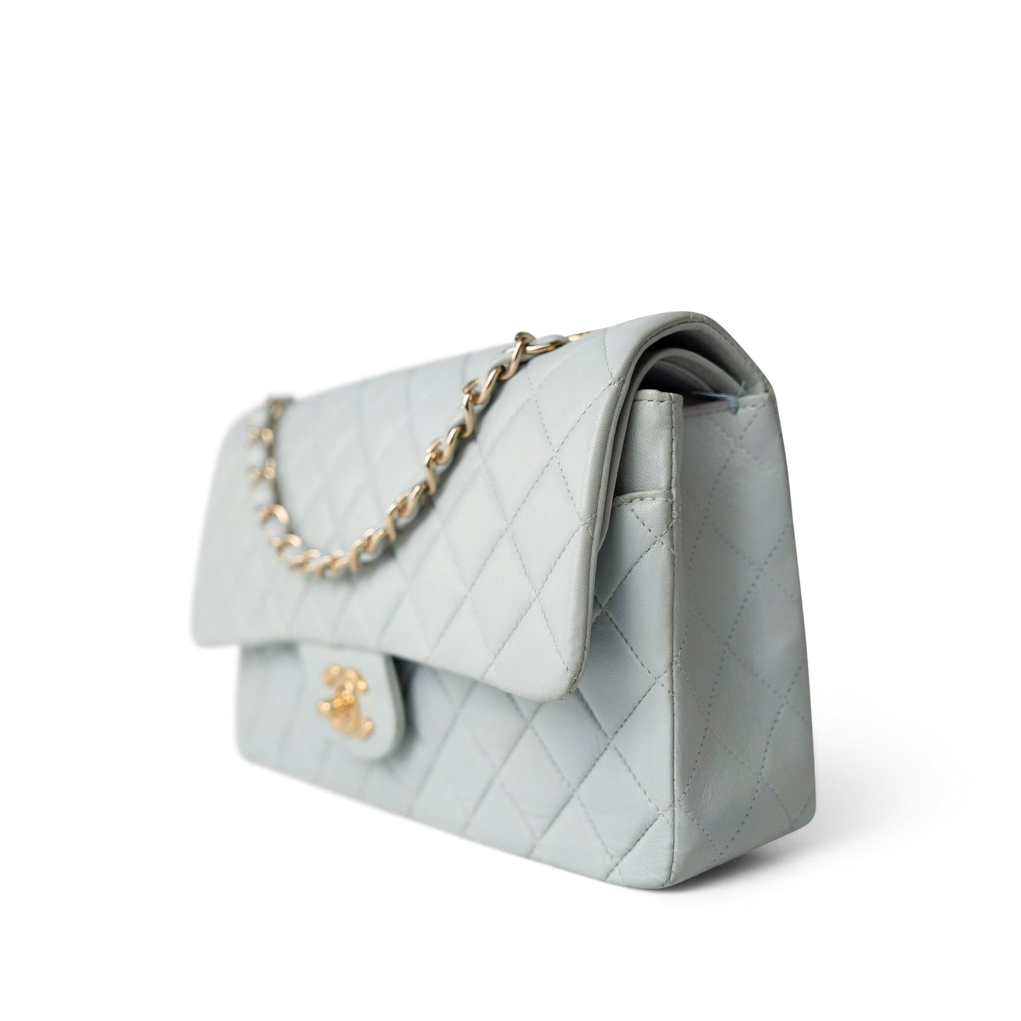 Vintage Light Blue Lambskin Quilted Classic Flap Medium Gold Hardware