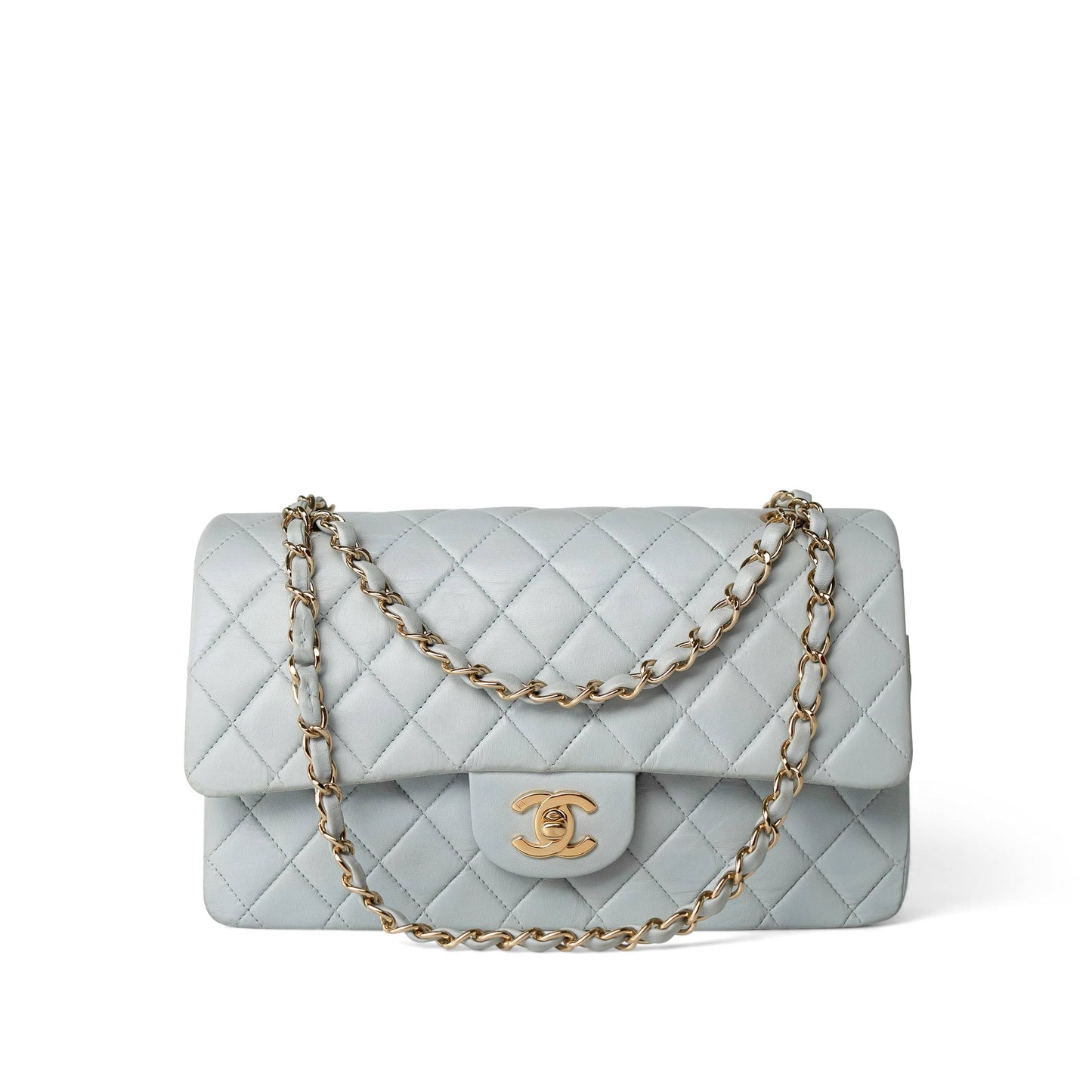 Vintage Light Blue Lambskin Quilted Classic Flap Medium Gold Hardware