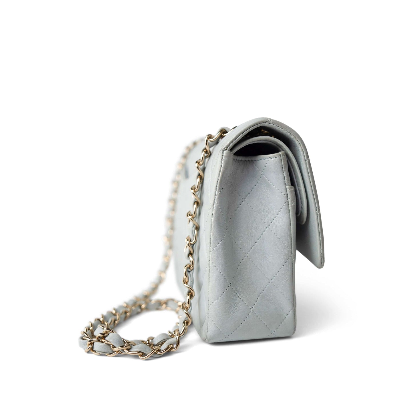 Vintage Light Blue Lambskin Quilted Classic Flap Medium Gold Hardware