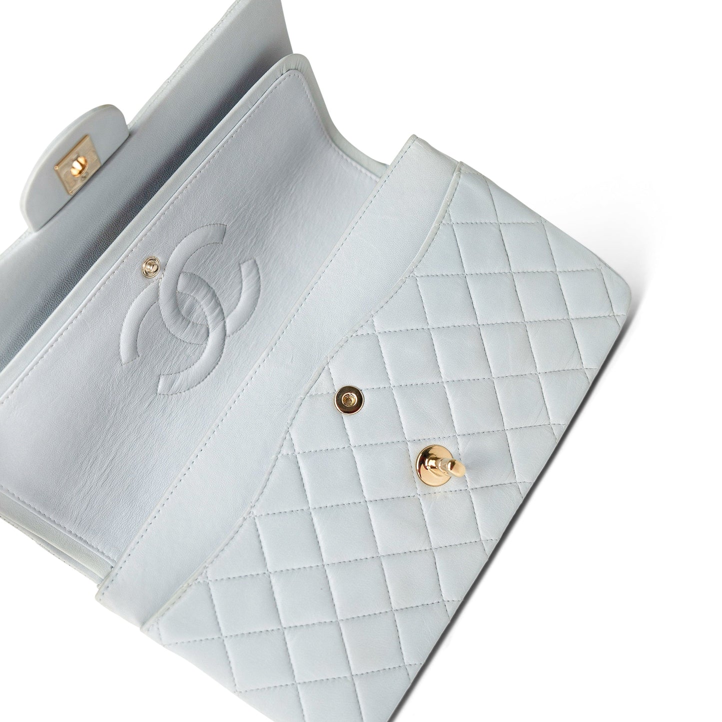 Vintage Light Blue Lambskin Quilted Classic Flap Medium Gold Hardware