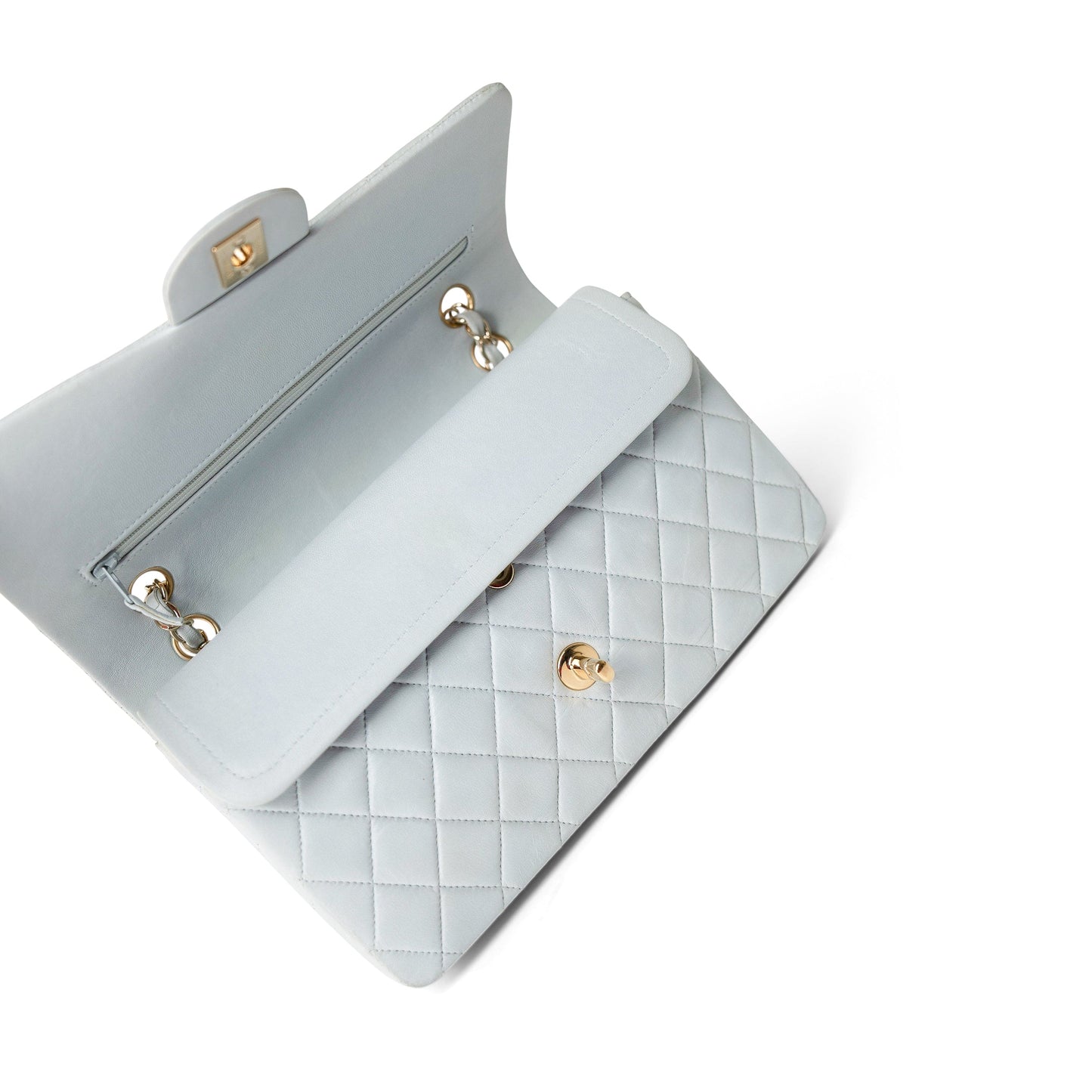 Vintage Light Blue Lambskin Quilted Classic Flap Medium Gold Hardware