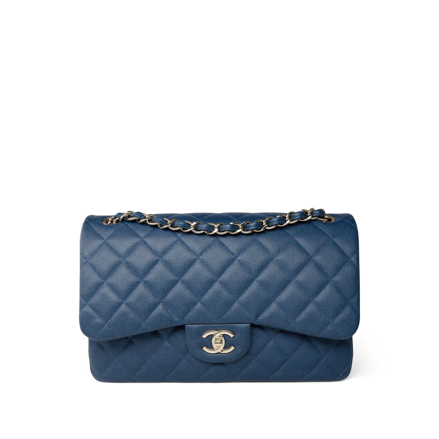 Dark Blue Caviar Quilted Jumbo Classic Flap Light Gold Hardware