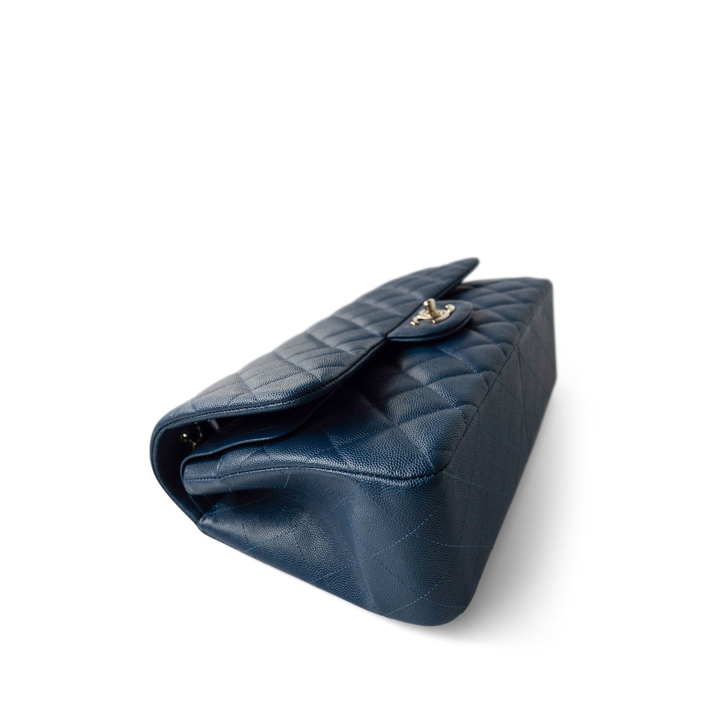 Dark Blue Caviar Quilted Jumbo Classic Flap Light Gold Hardware