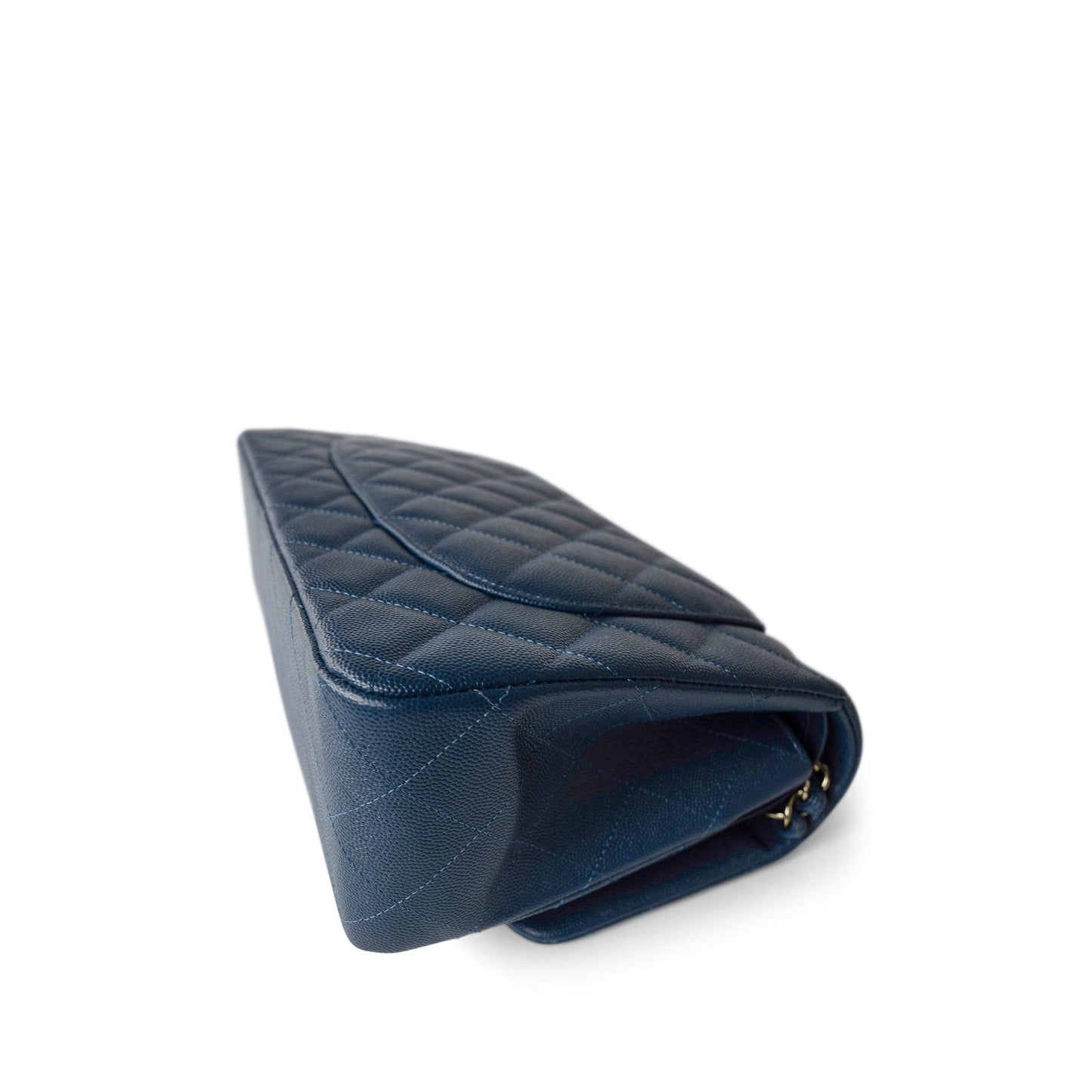 Dark Blue Caviar Quilted Jumbo Classic Flap Light Gold Hardware