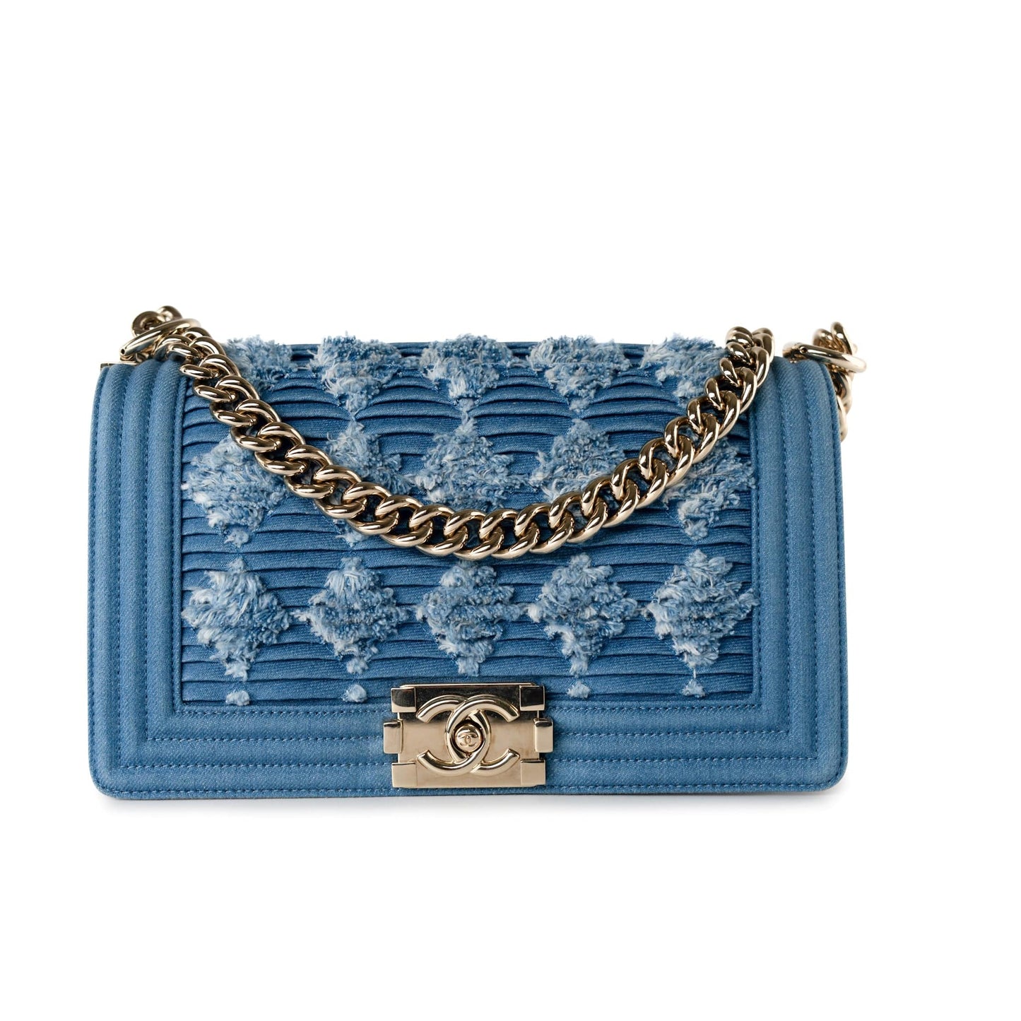 Denim Pleated Old Medium Light Blue Boy Bag