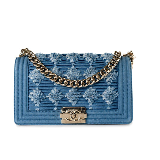 Denim Pleated Old Medium Light Blue Boy Bag