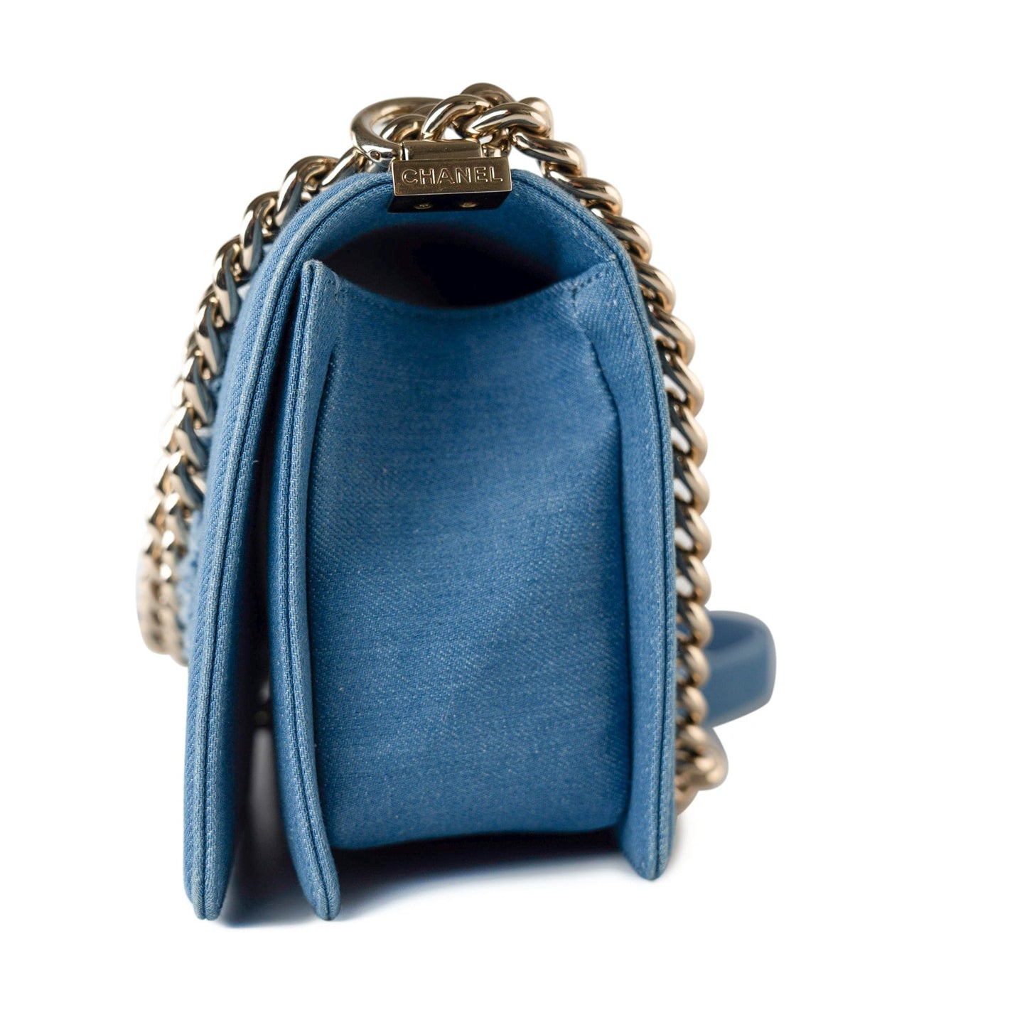 Denim Pleated Old Medium Light Blue Boy Bag
