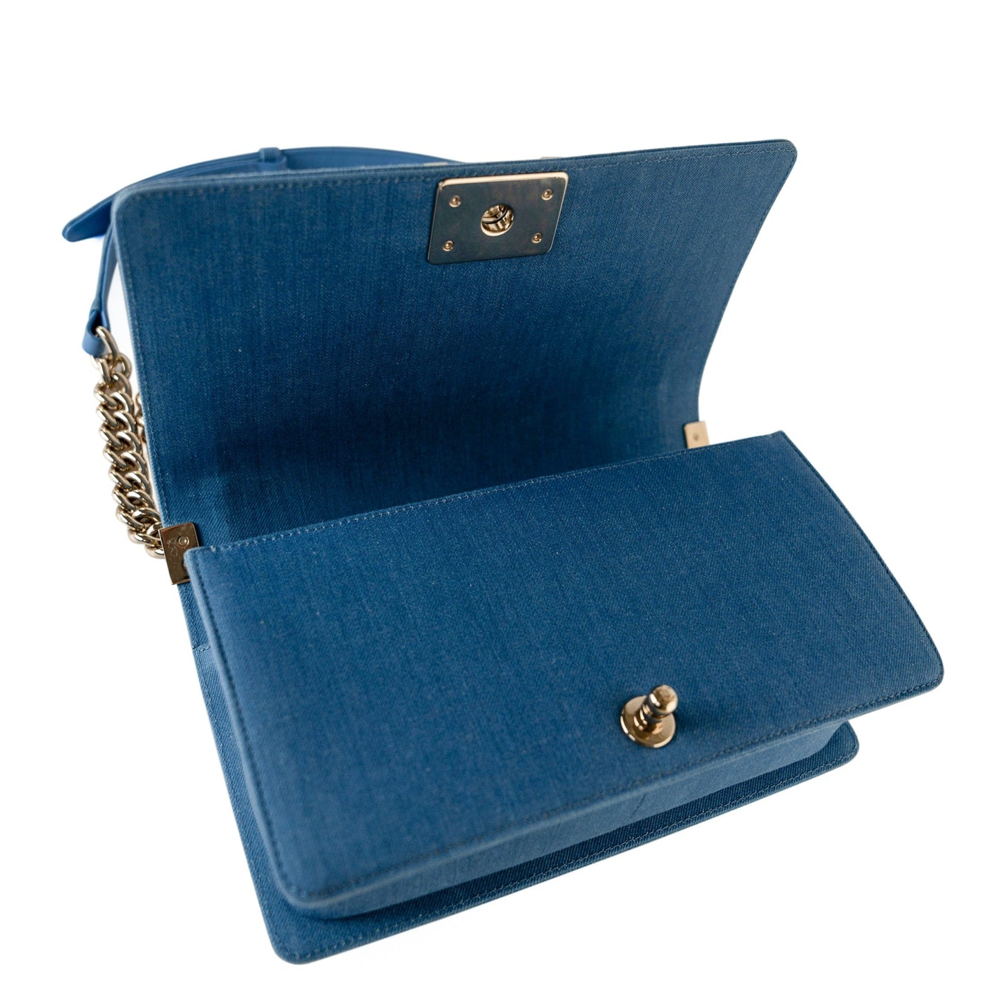 Denim Pleated Old Medium Light Blue Boy Bag